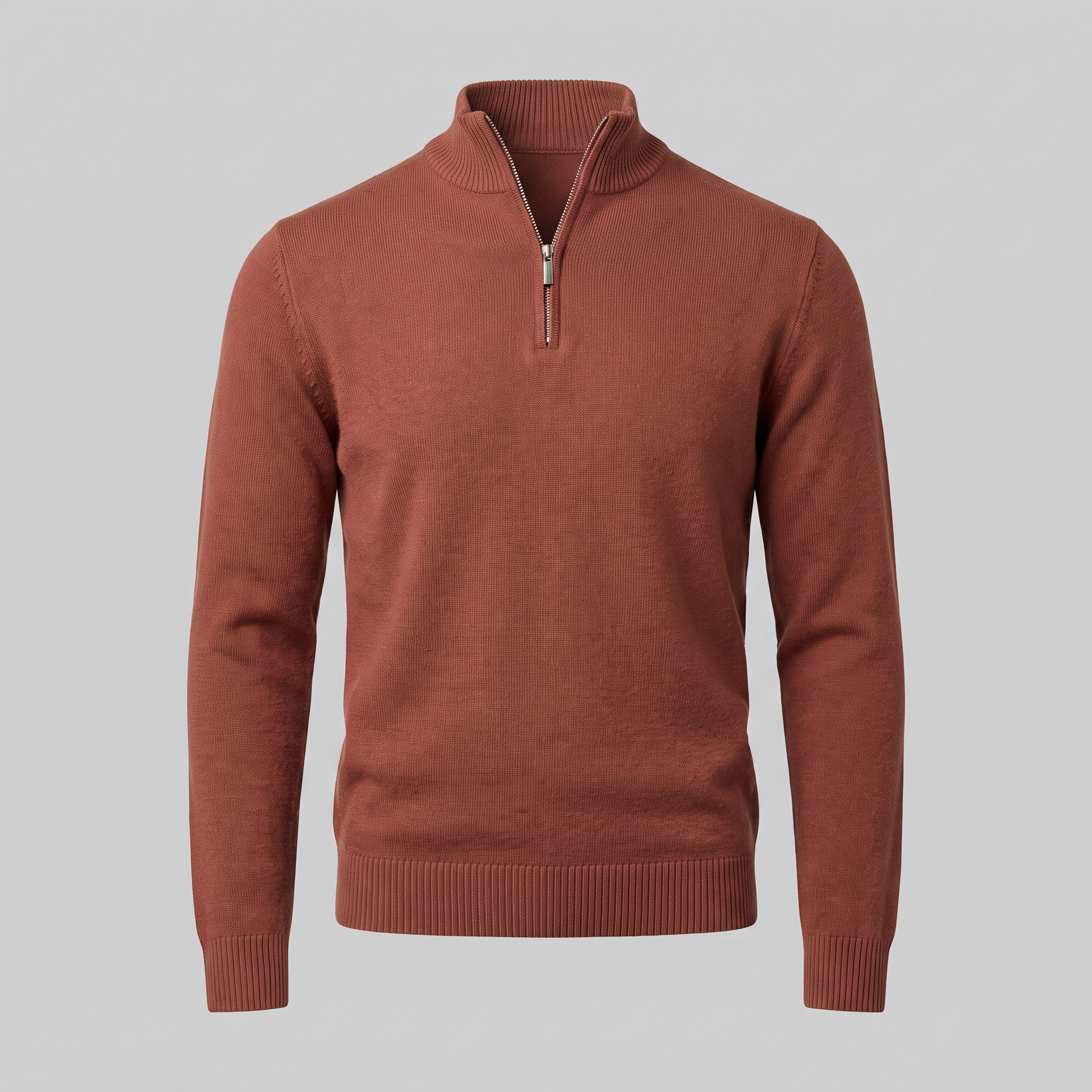 Maglione Uomo Slim Mezza Zip in Maglia Fine Collo Alto