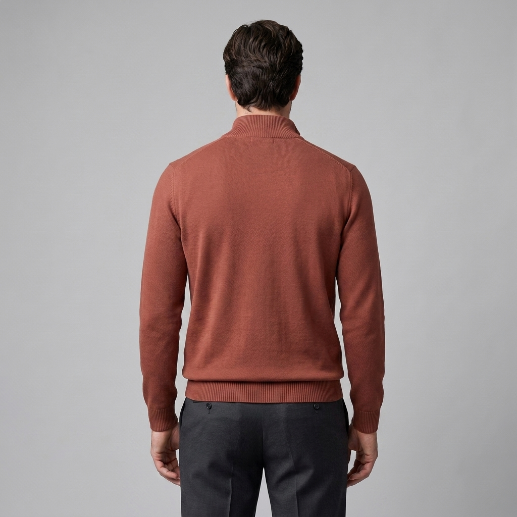 Maglione Uomo Slim Mezza Zip in Maglia Fine Collo Alto