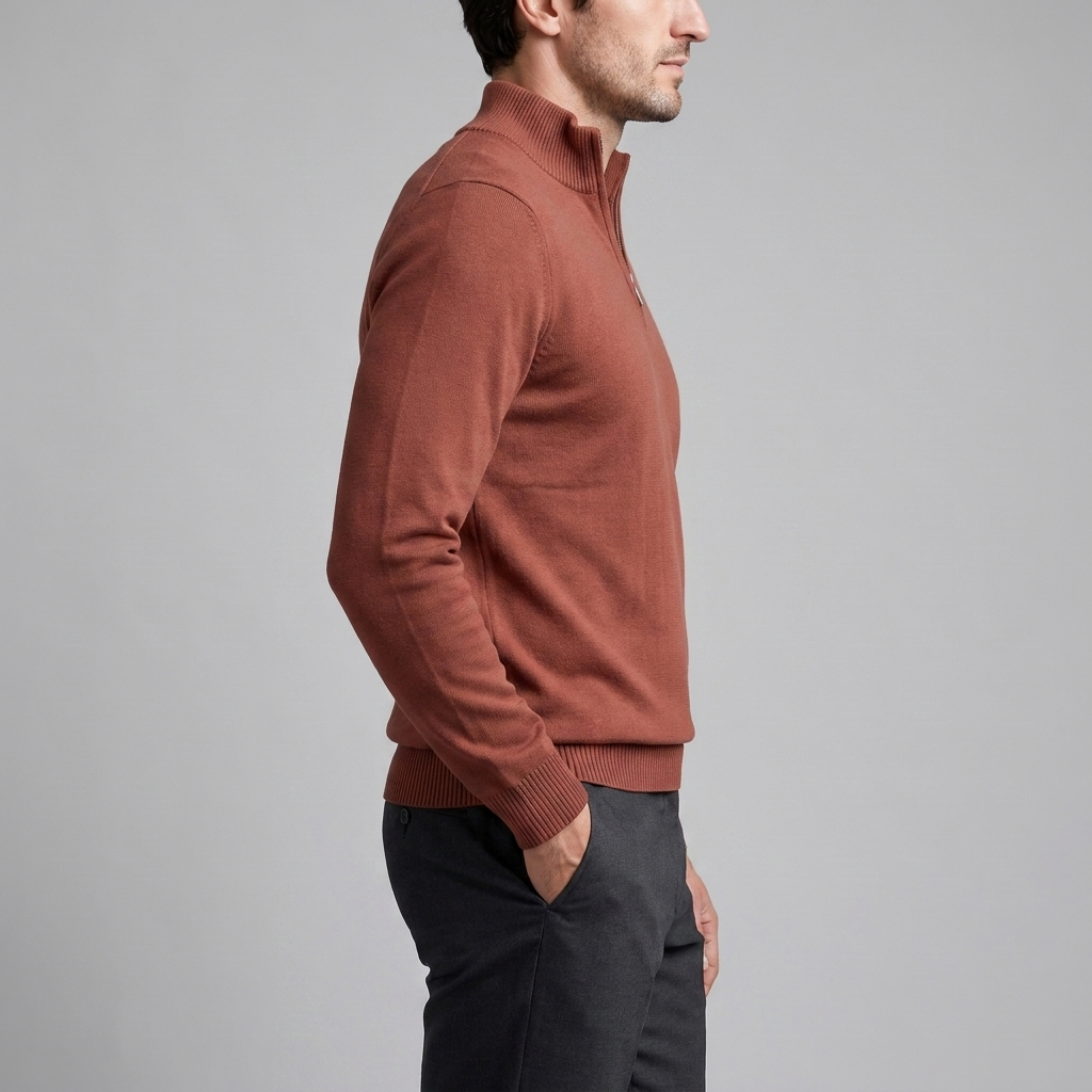 Maglione Uomo Slim Mezza Zip in Maglia Fine Collo Alto