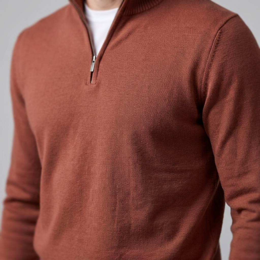 Maglione Uomo Slim Mezza Zip in Maglia Fine Collo Alto