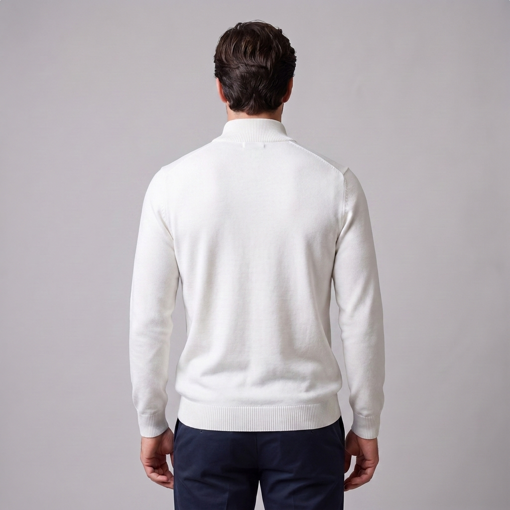 Maglione Uomo Slim Mezza Zip in Maglia Fine Collo Alto
