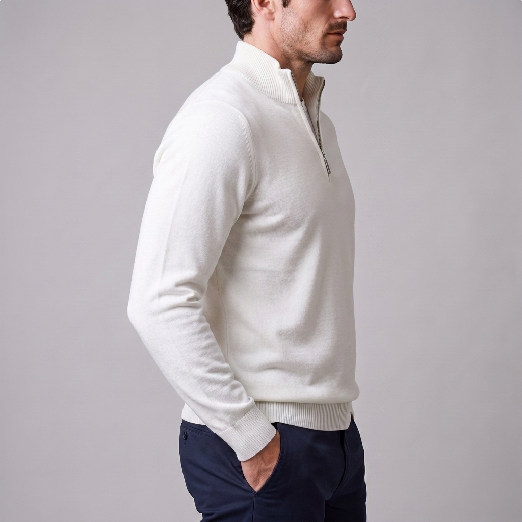 Maglione Uomo Slim Mezza Zip in Maglia Fine Collo Alto