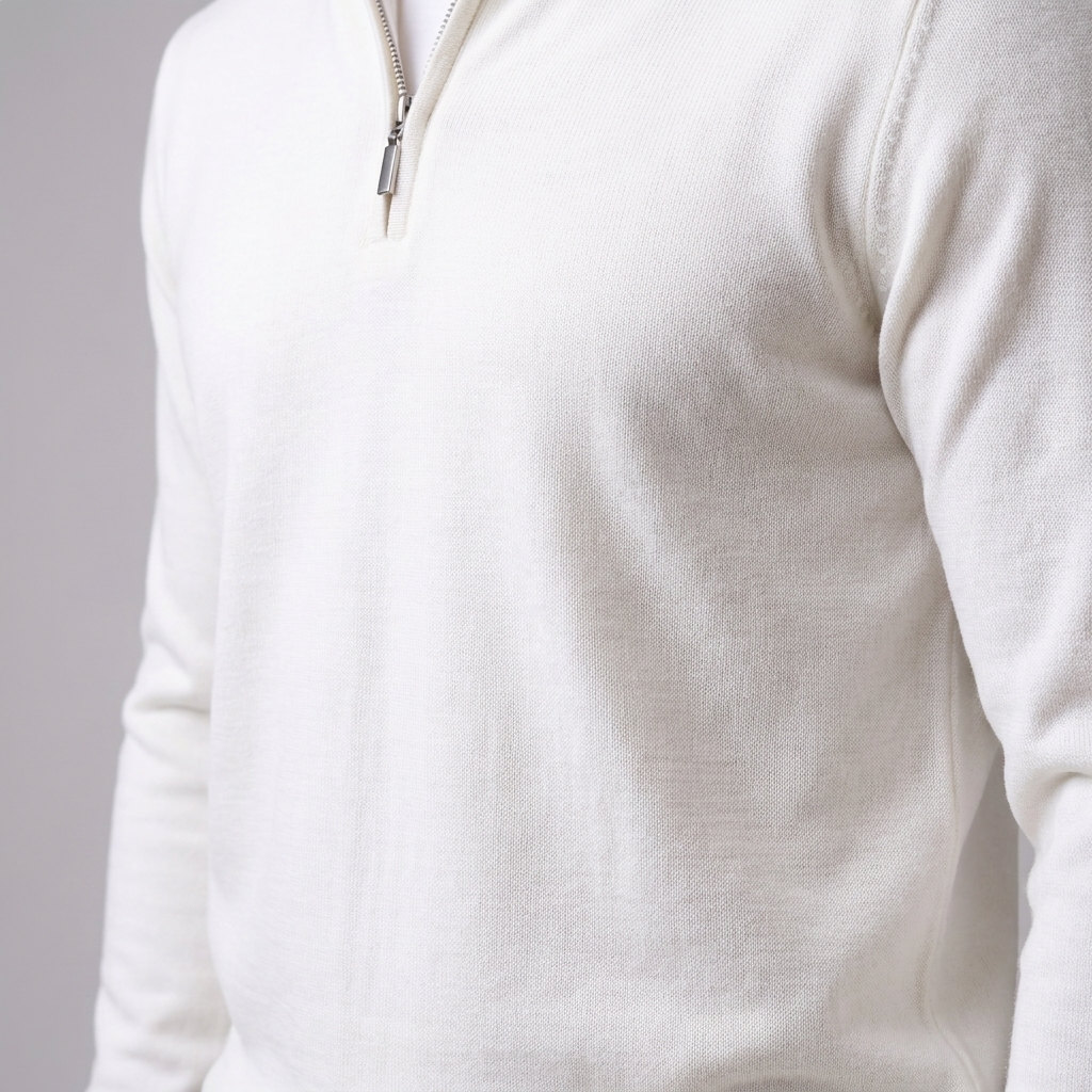 Maglione Uomo Slim Mezza Zip in Maglia Fine Collo Alto