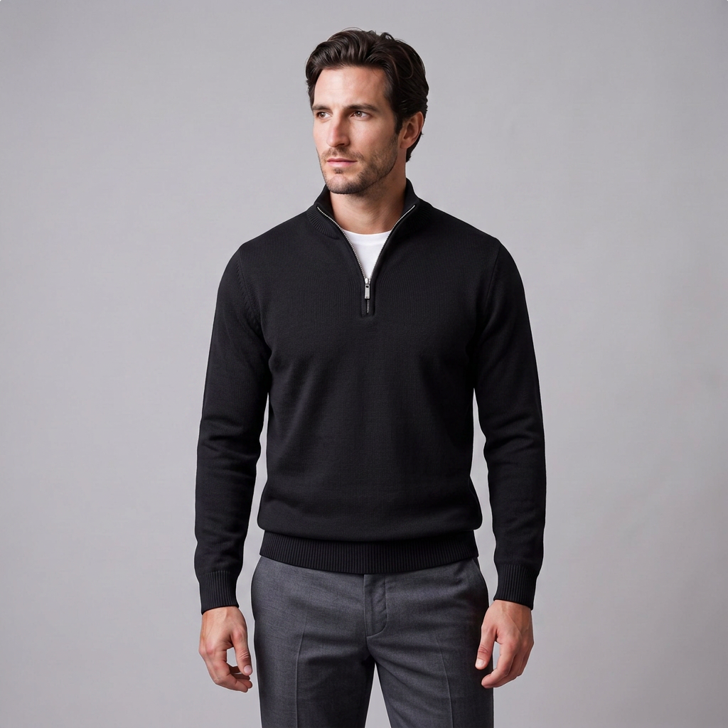 Maglione Uomo Slim Mezza Zip in Maglia Fine Collo Alto