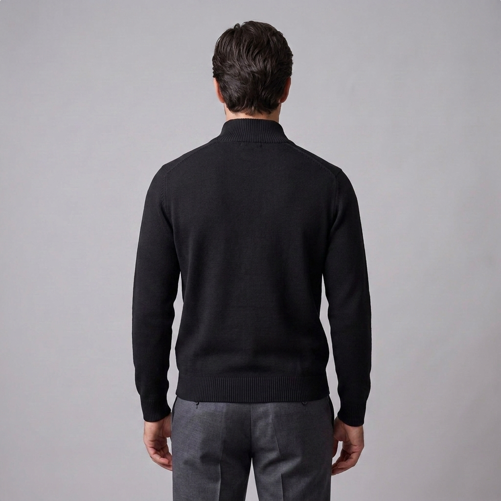 Maglione Uomo Slim Mezza Zip in Maglia Fine Collo Alto