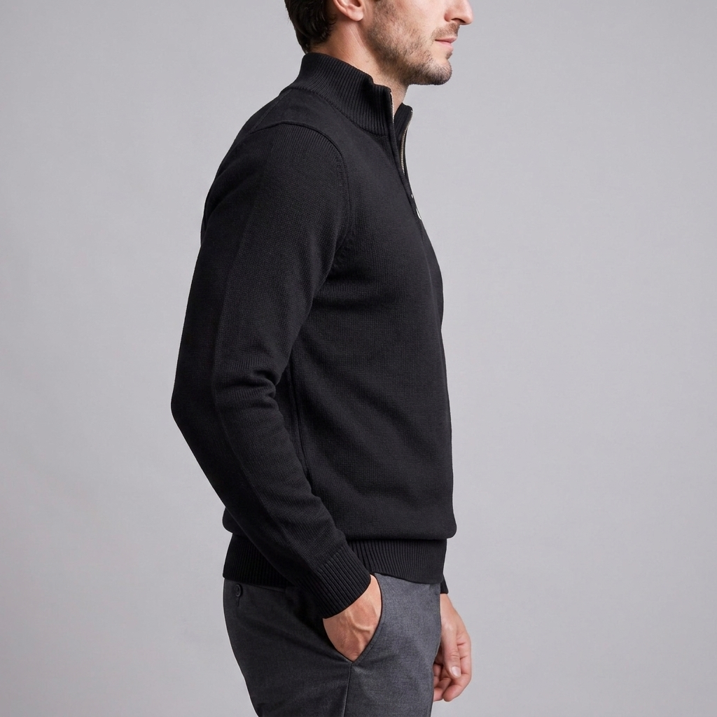 Maglione Uomo Slim Mezza Zip in Maglia Fine Collo Alto