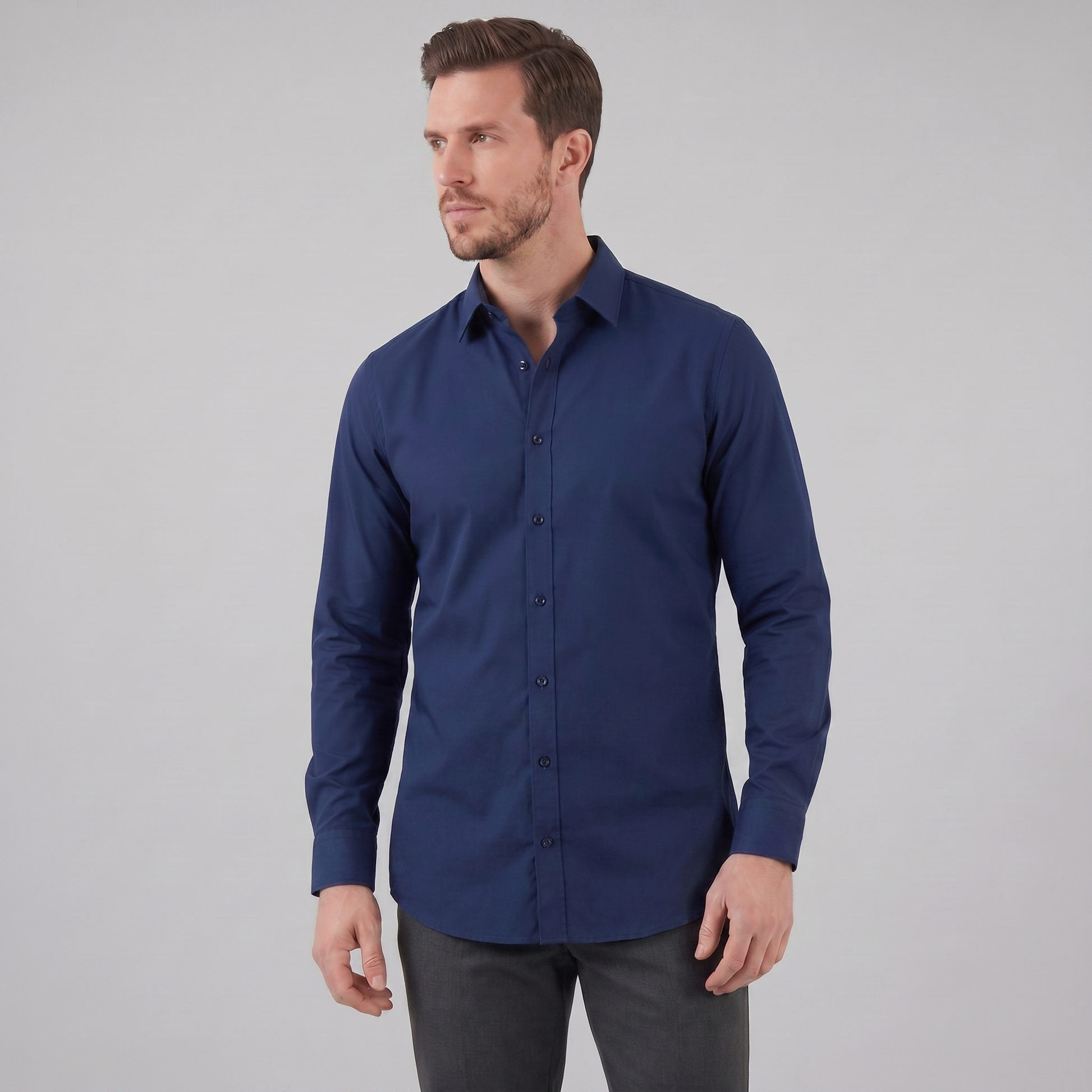 Camicia Uomo Elegante Slim Fit Maniche Lunghe Business