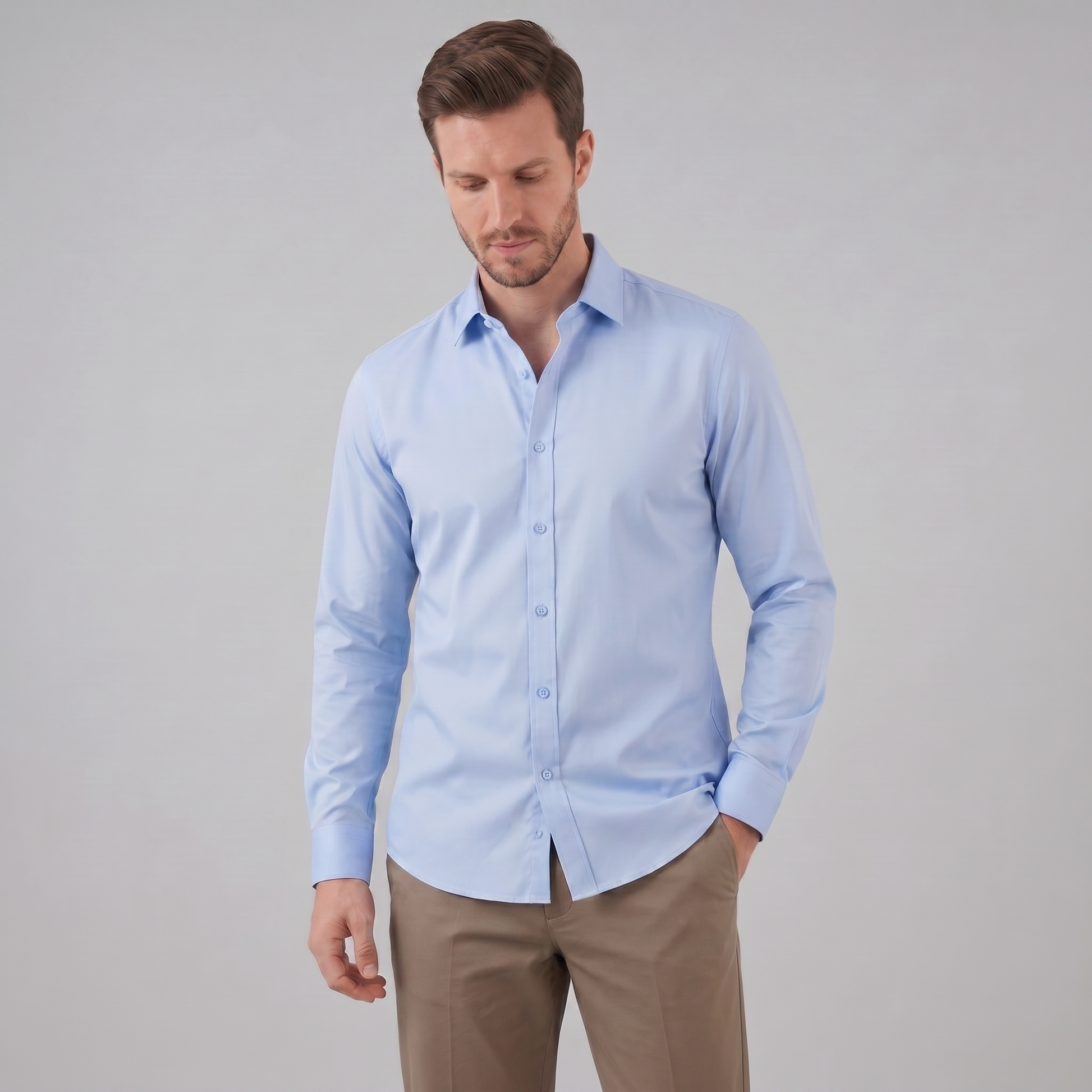 Camicia Uomo Elegante Slim Fit Maniche Lunghe Business