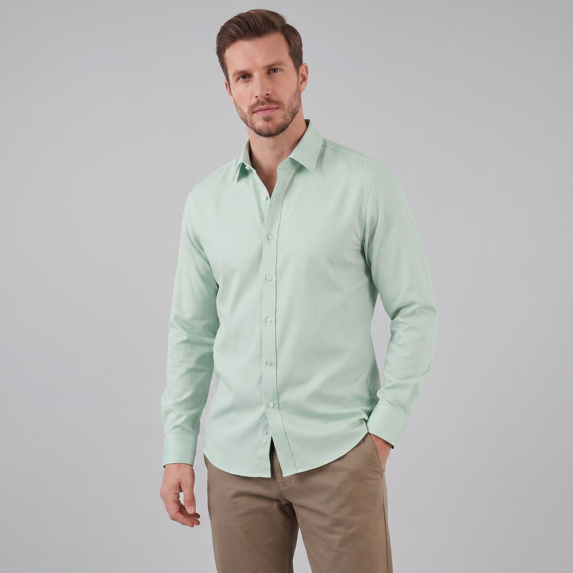 Camicia Uomo Elegante Slim Fit Maniche Lunghe Business