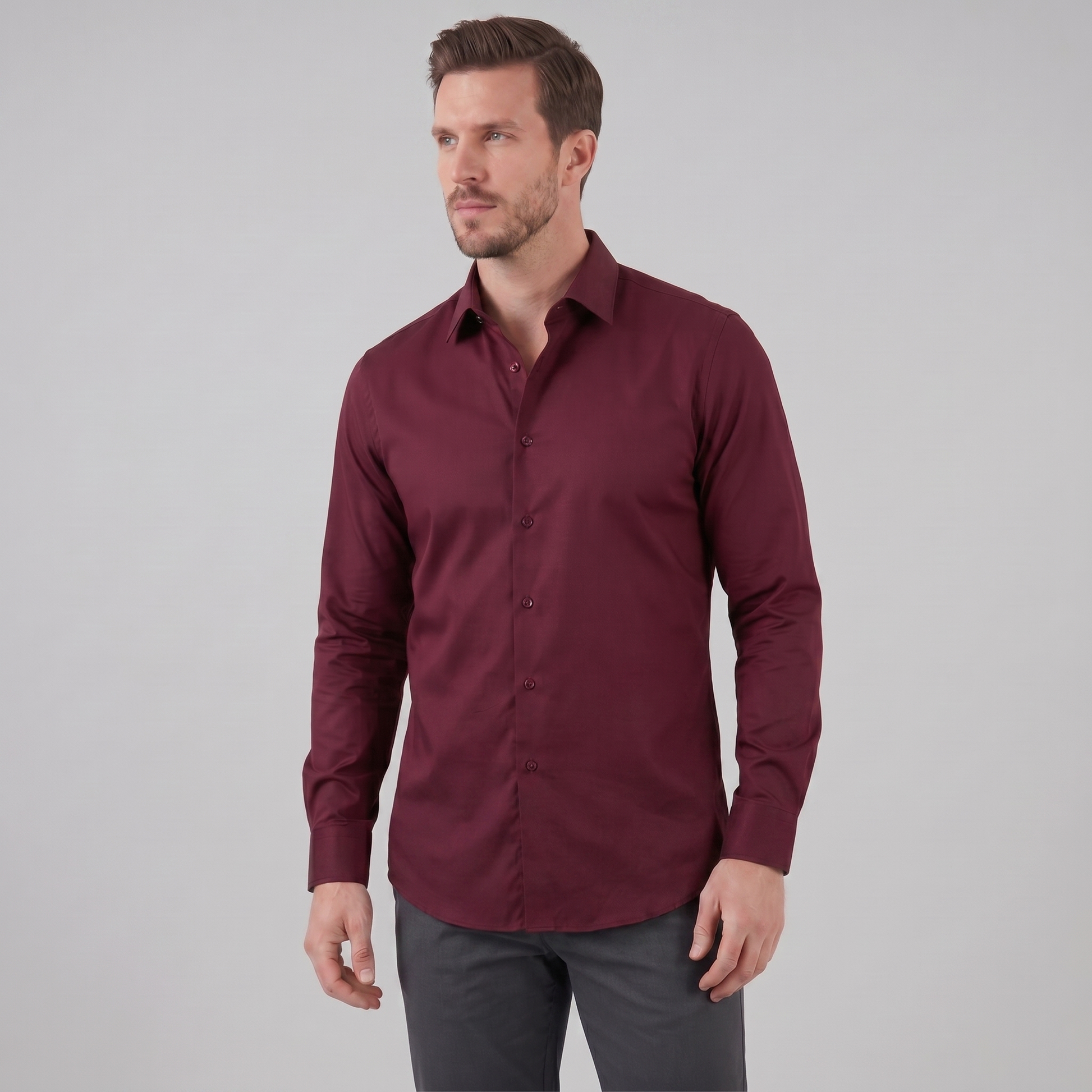 Camicia Uomo Elegante Slim Fit Maniche Lunghe Business