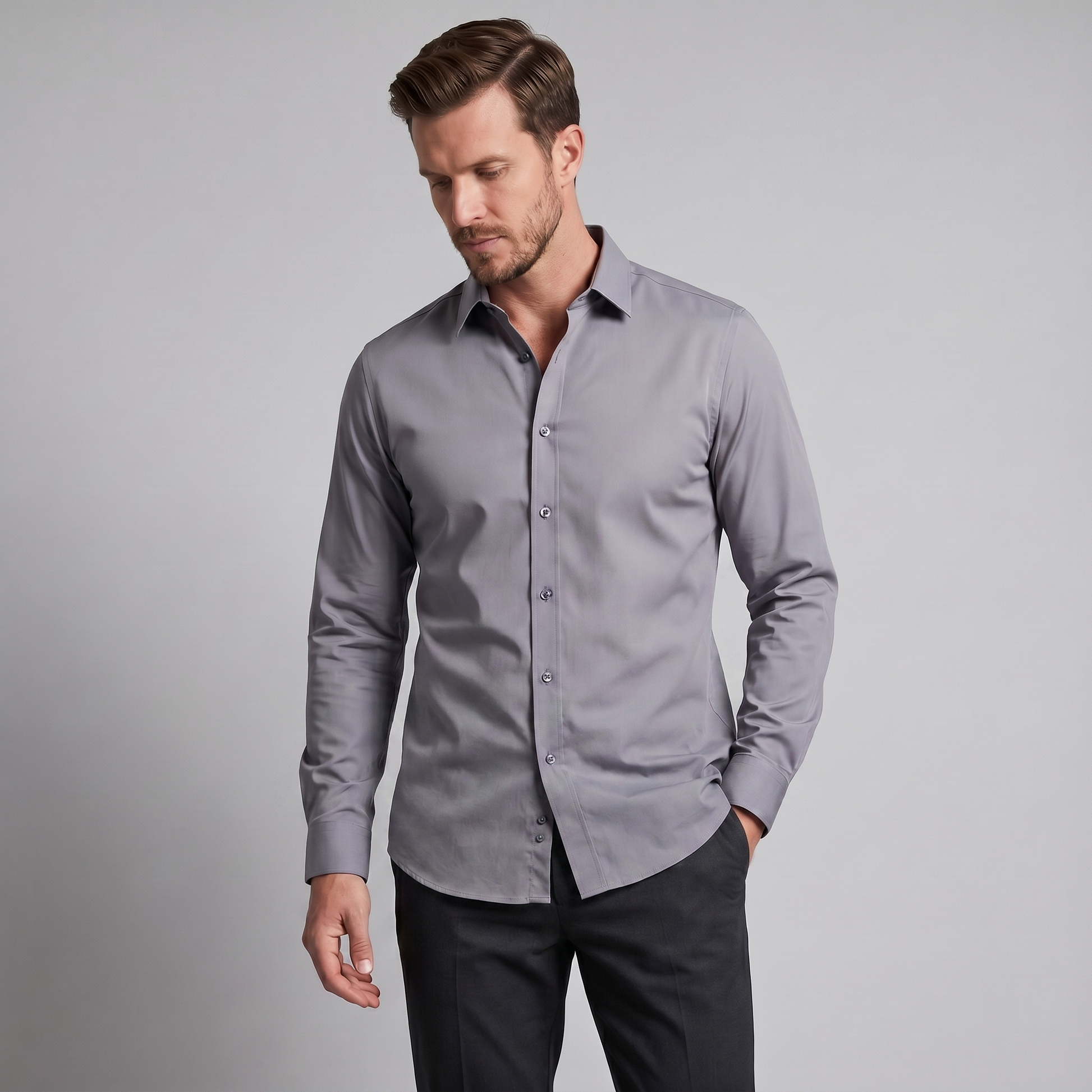Camicia Uomo Elegante Slim Fit Maniche Lunghe Business