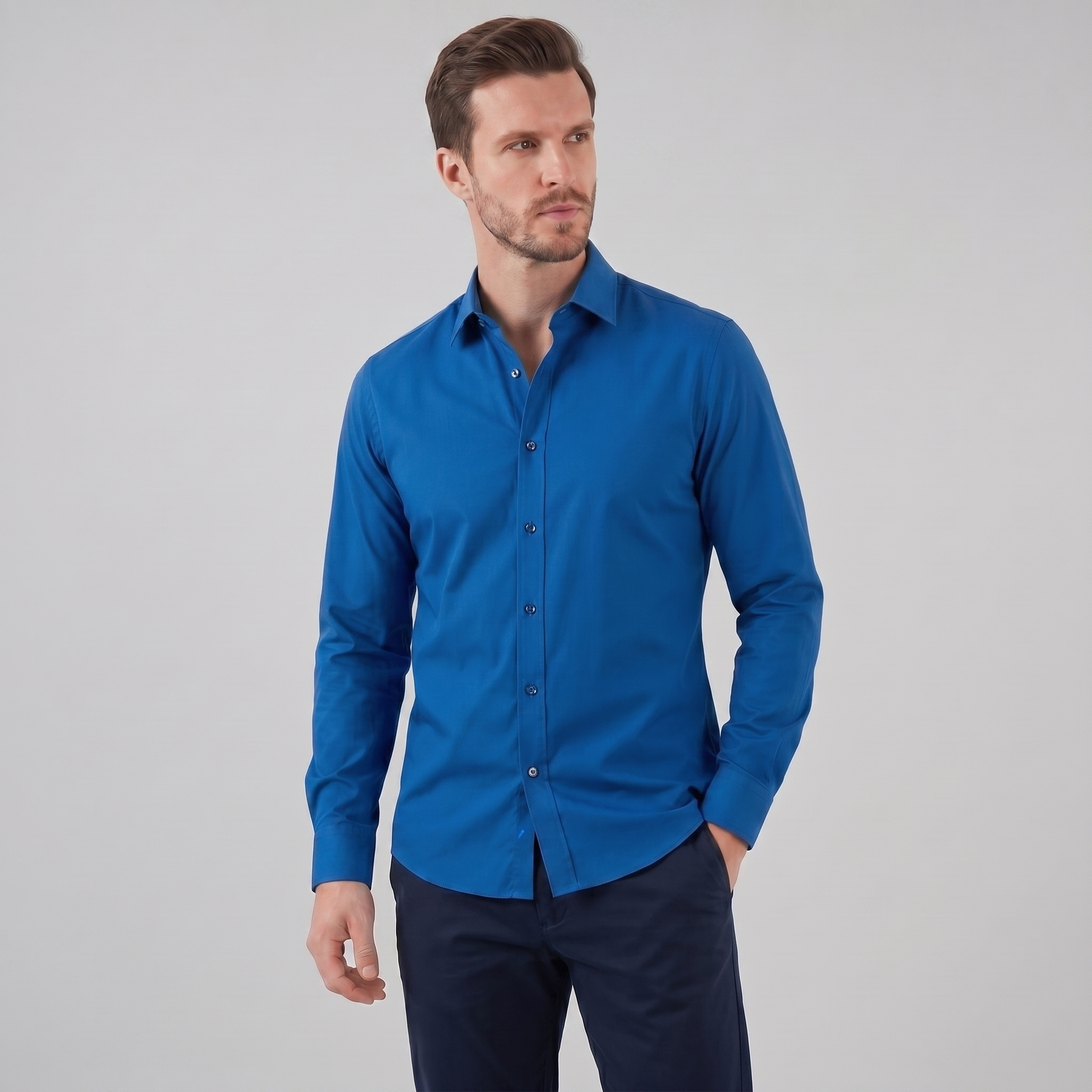 Camicia Uomo Elegante Slim Fit Maniche Lunghe Business