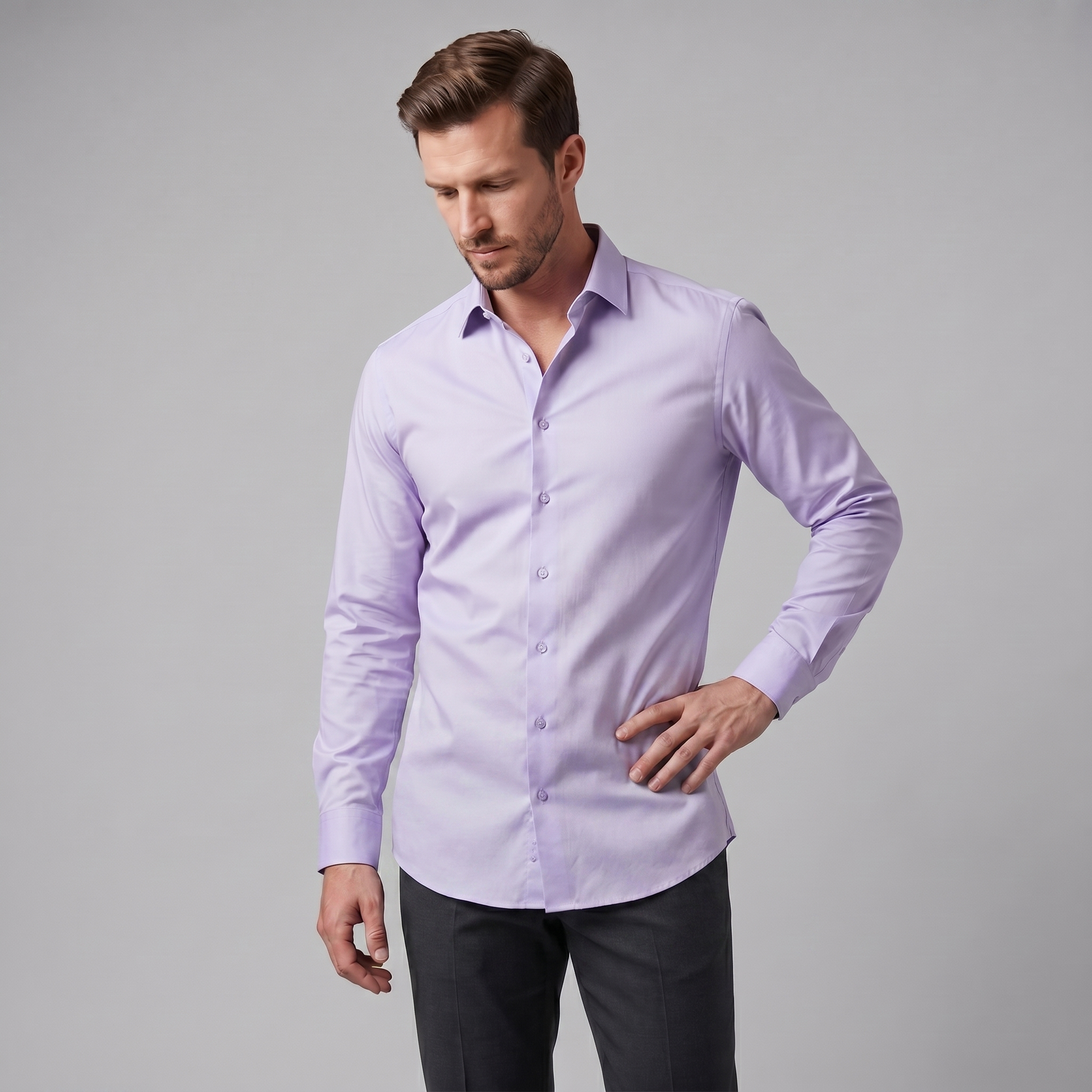 Camicia Uomo Elegante Slim Fit Maniche Lunghe Business