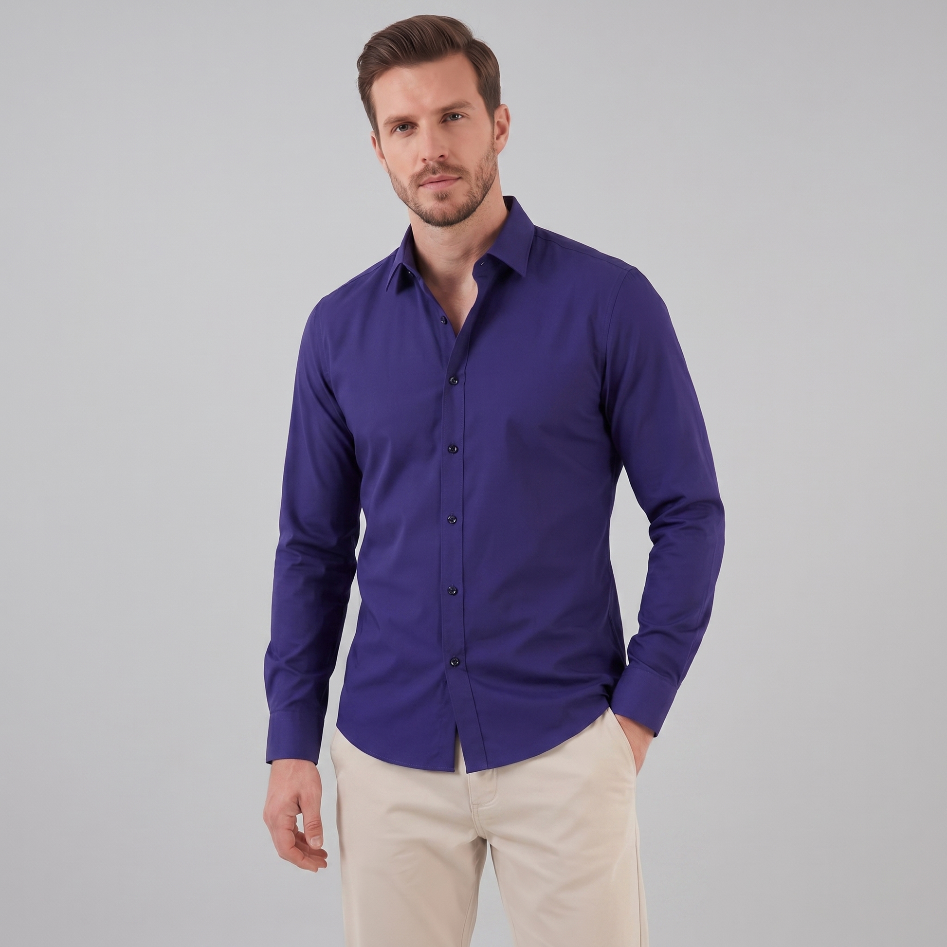 Camicia Uomo Elegante Slim Fit Maniche Lunghe Business
