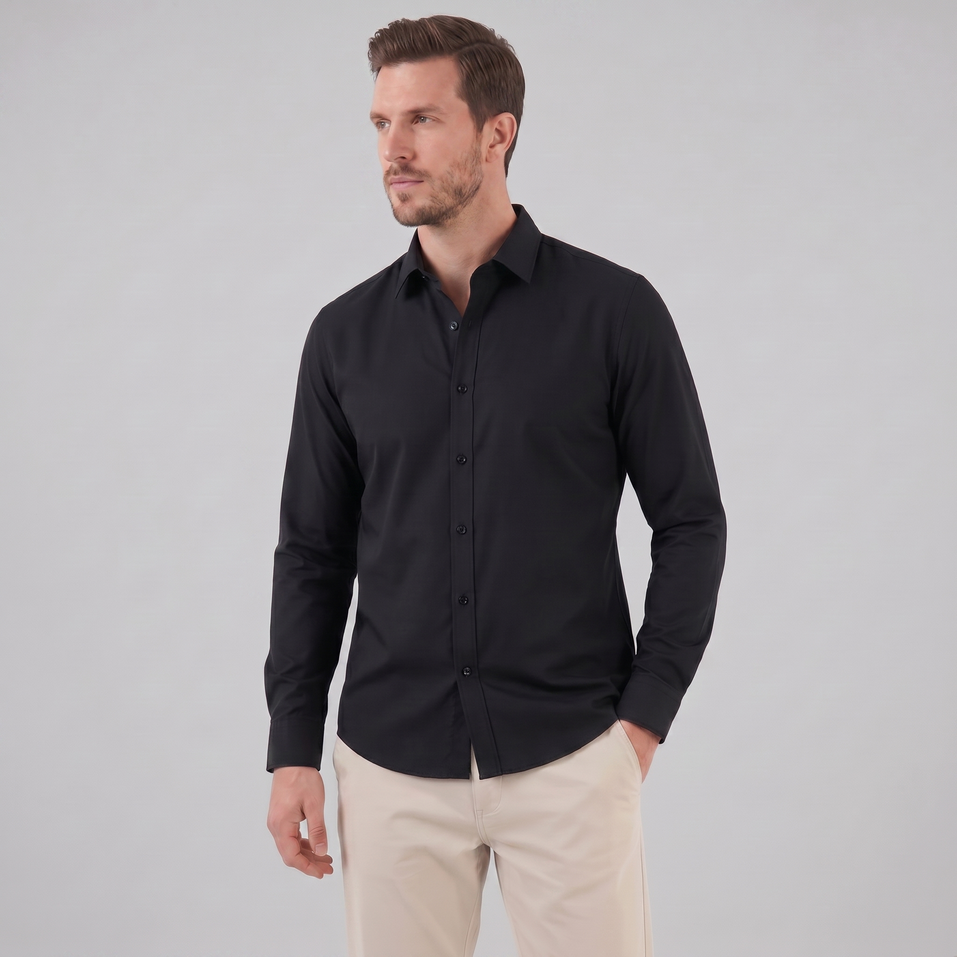 Camicia Uomo Elegante Slim Fit Maniche Lunghe Business