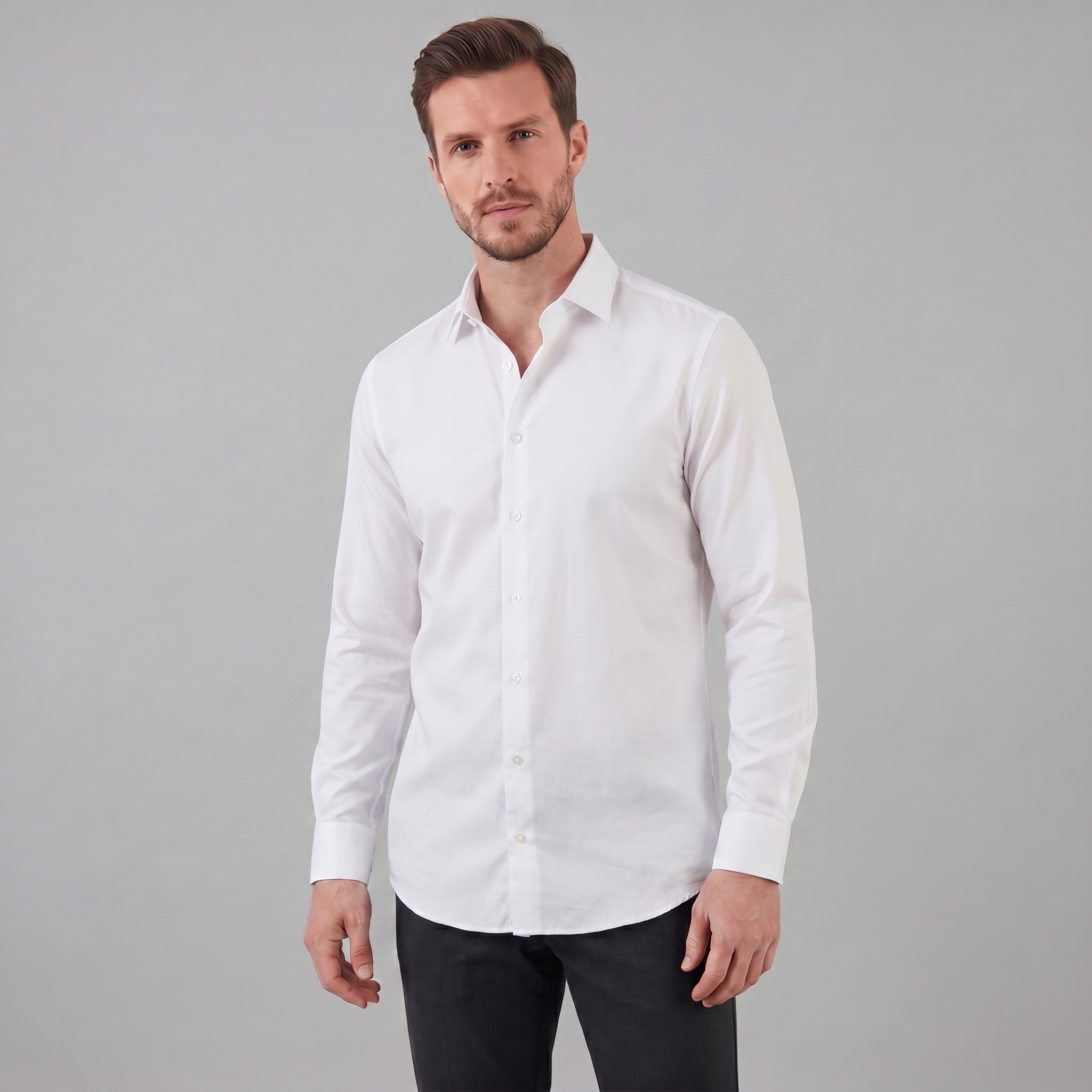 Camicia Uomo Elegante Slim Fit Maniche Lunghe Business