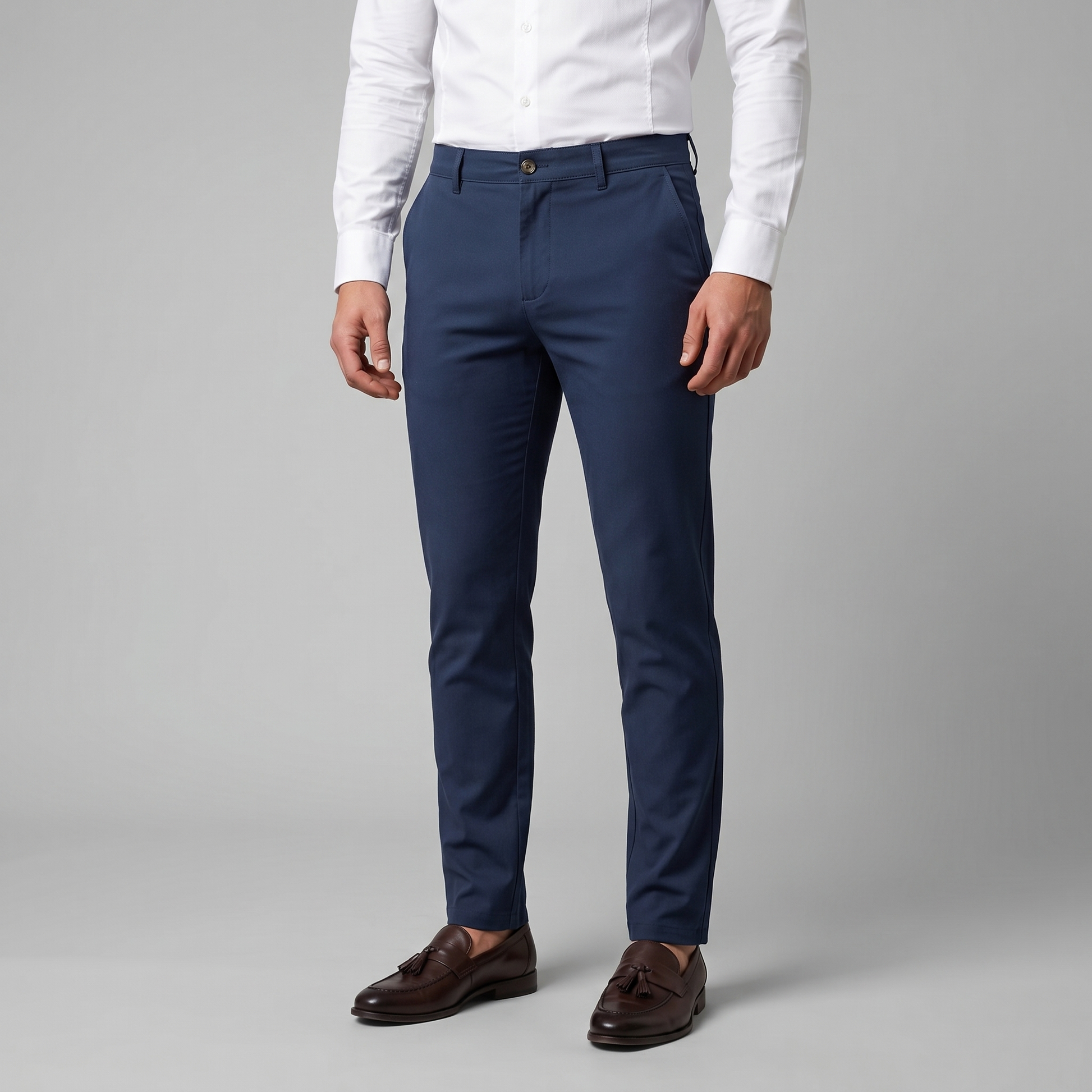 Pantaloni Chino Uomo Gamba Dritta in Misto Cotone