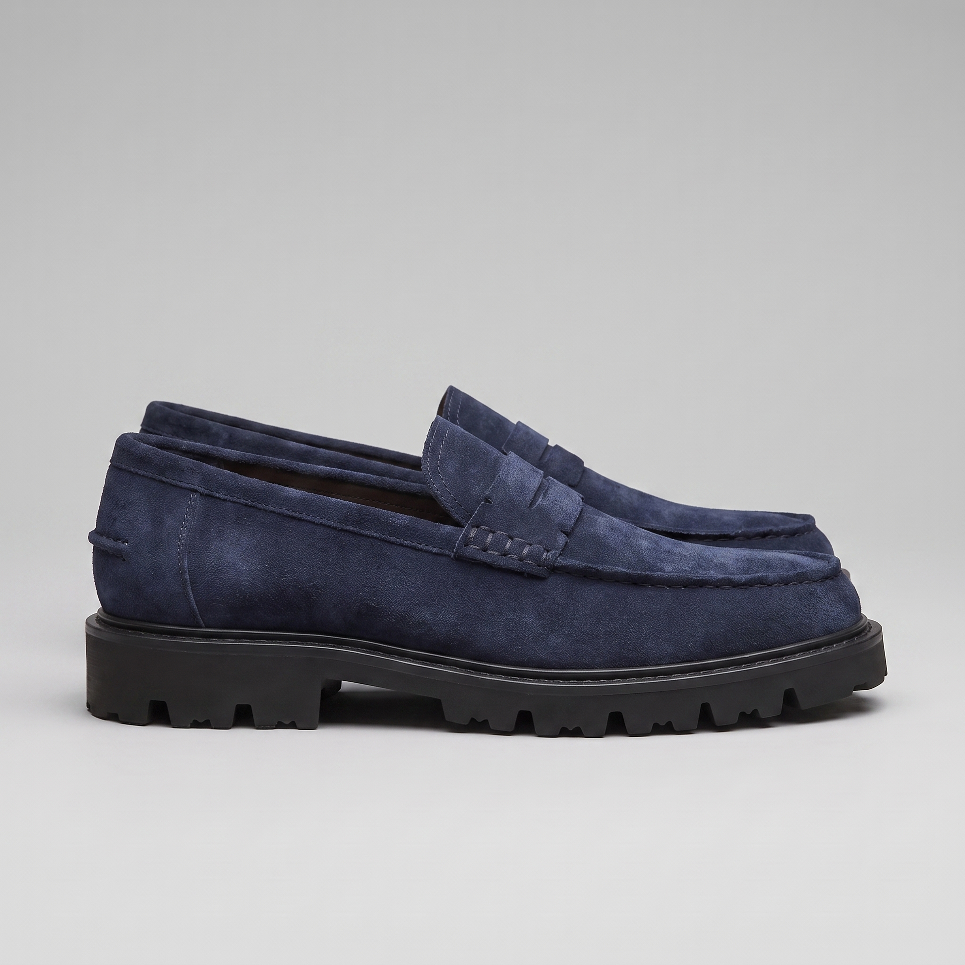 Mocassini Penny Uomo in Camoscio Blu Suola Chunky