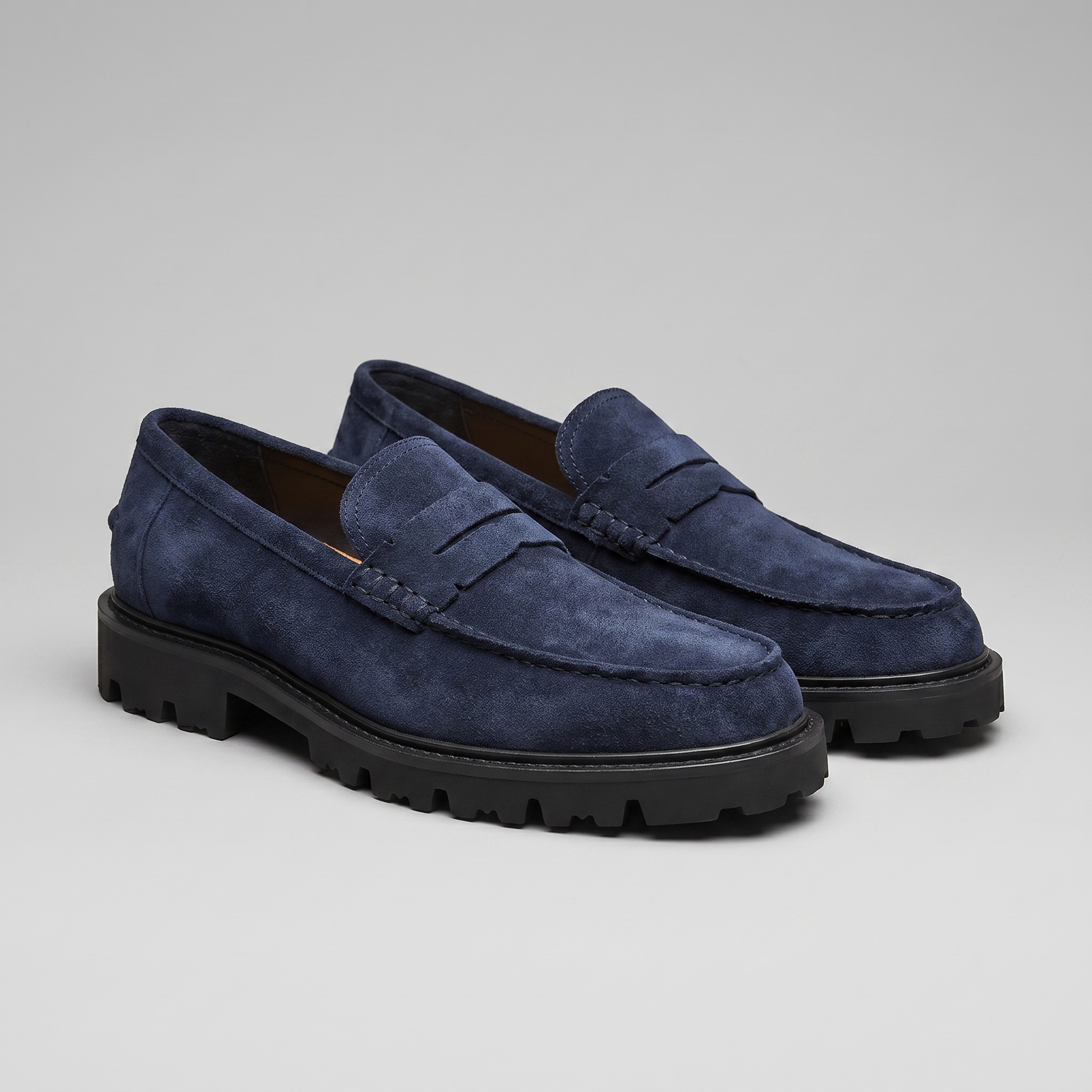 Mocassini Penny Uomo in Camoscio Blu Suola Chunky