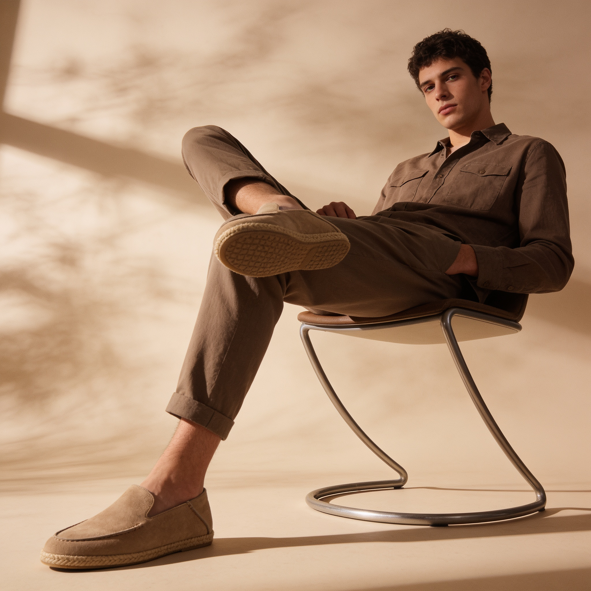 Mocassini Uomo in Camoscio Espadrillas Suola in Corda
