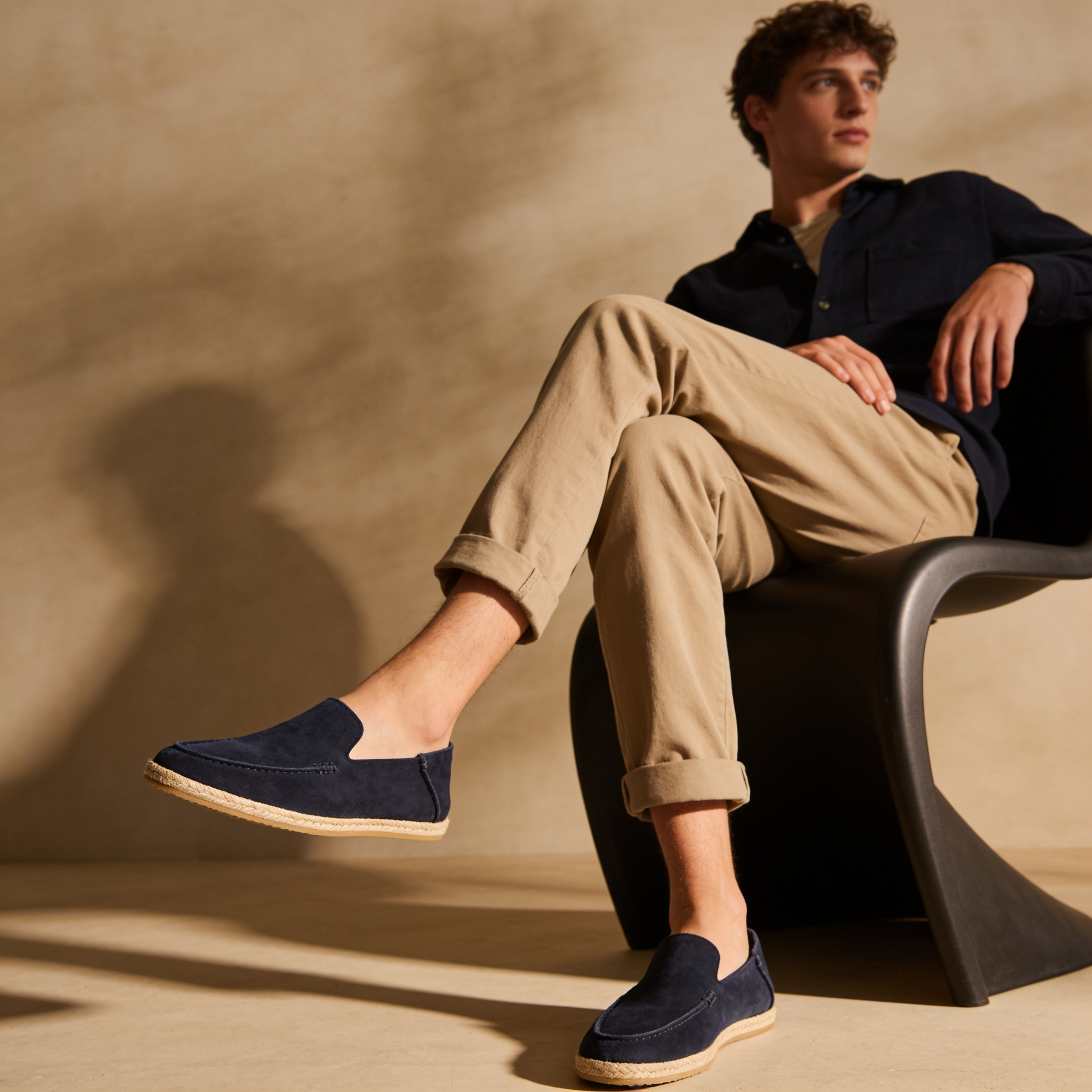 Mocassini Uomo in Camoscio Espadrillas Suola in Corda