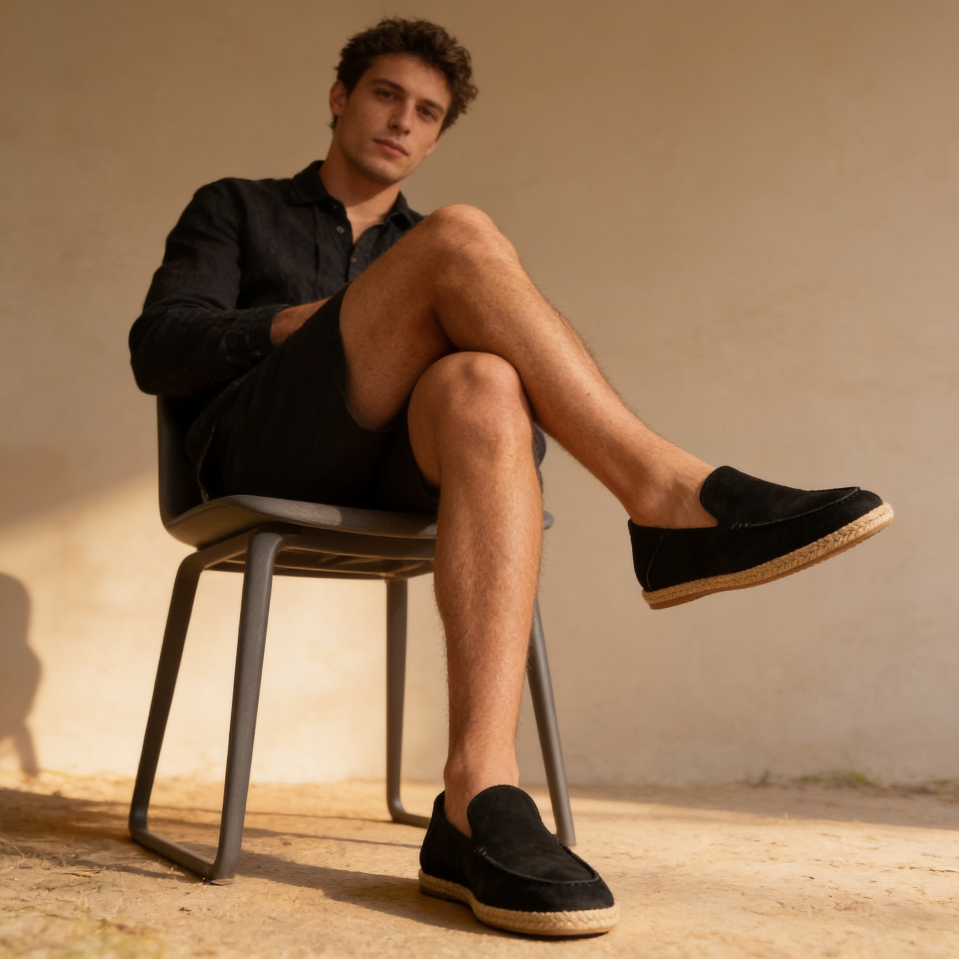 Mocassini Uomo in Camoscio Espadrillas Suola in Corda