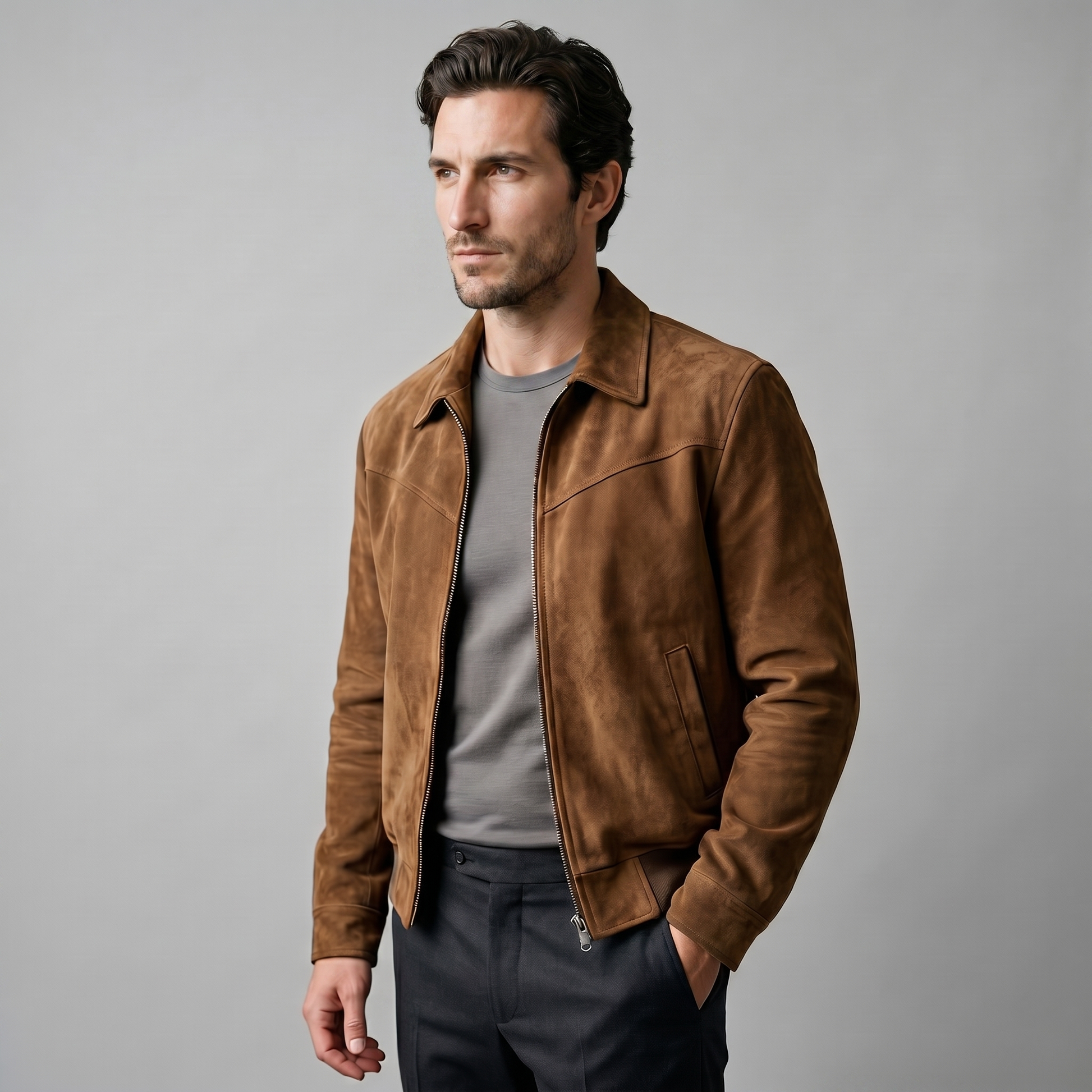 Giacca Harrington Bomber Uomo in Camoscio