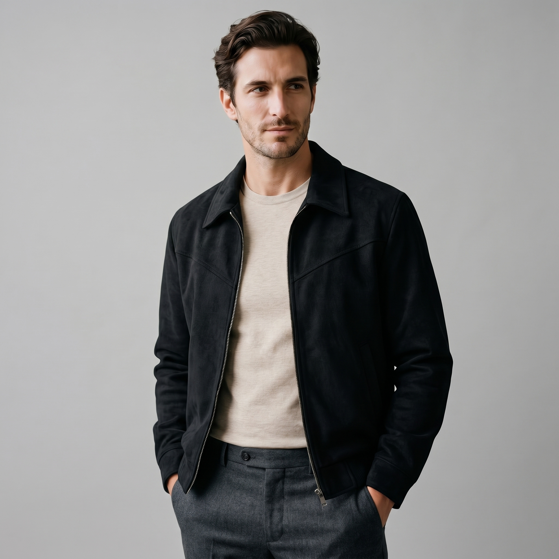 Giacca Harrington Bomber Uomo in Camoscio