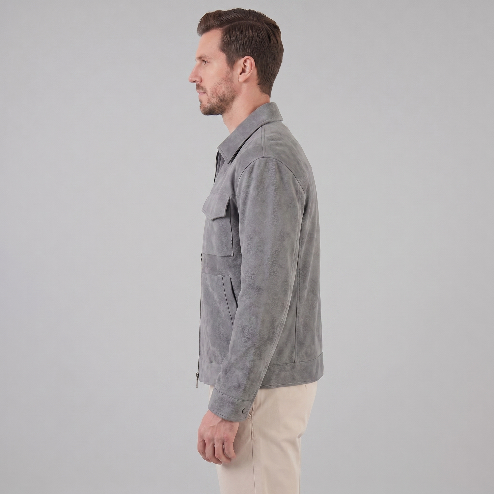 Giacca Uomo Scamosciata con Collo Zip Autunnale