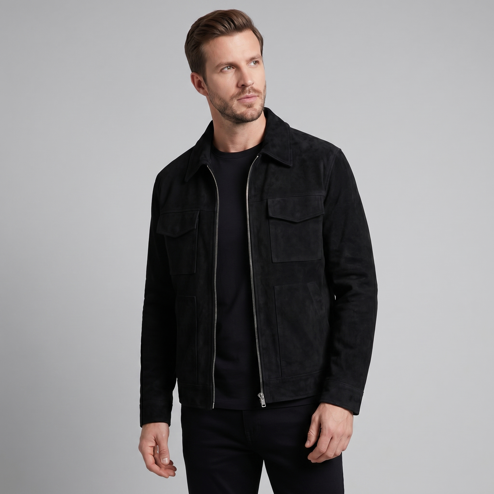 Giacca Uomo Scamosciata con Collo Zip Autunnale