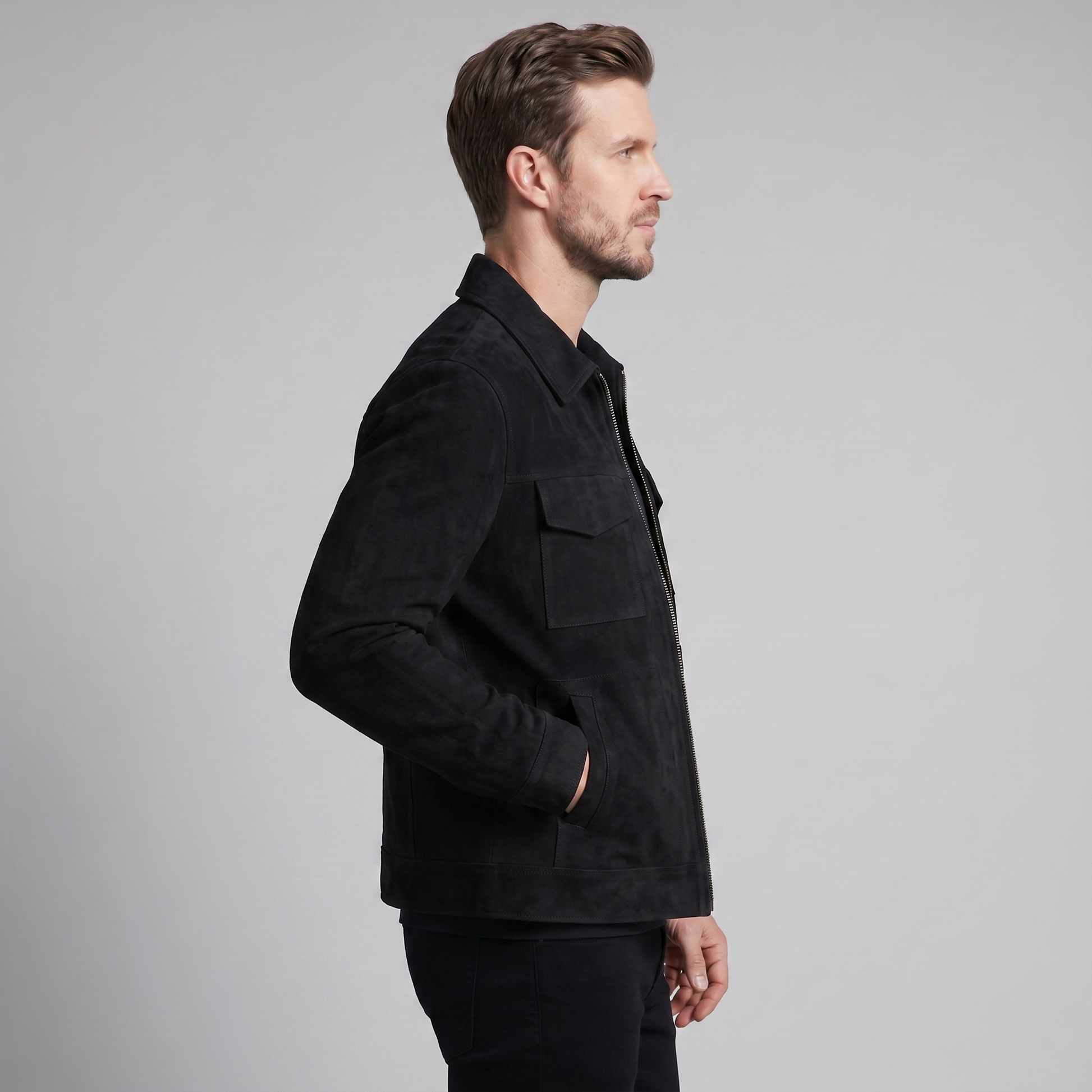 Giacca Uomo Scamosciata con Collo Zip Autunnale