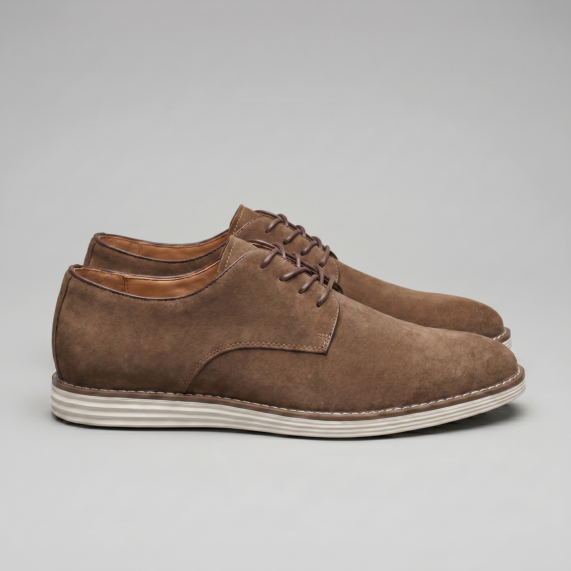 Scarpe Derby Uomo Effetto Camoscio Stringate Cammello