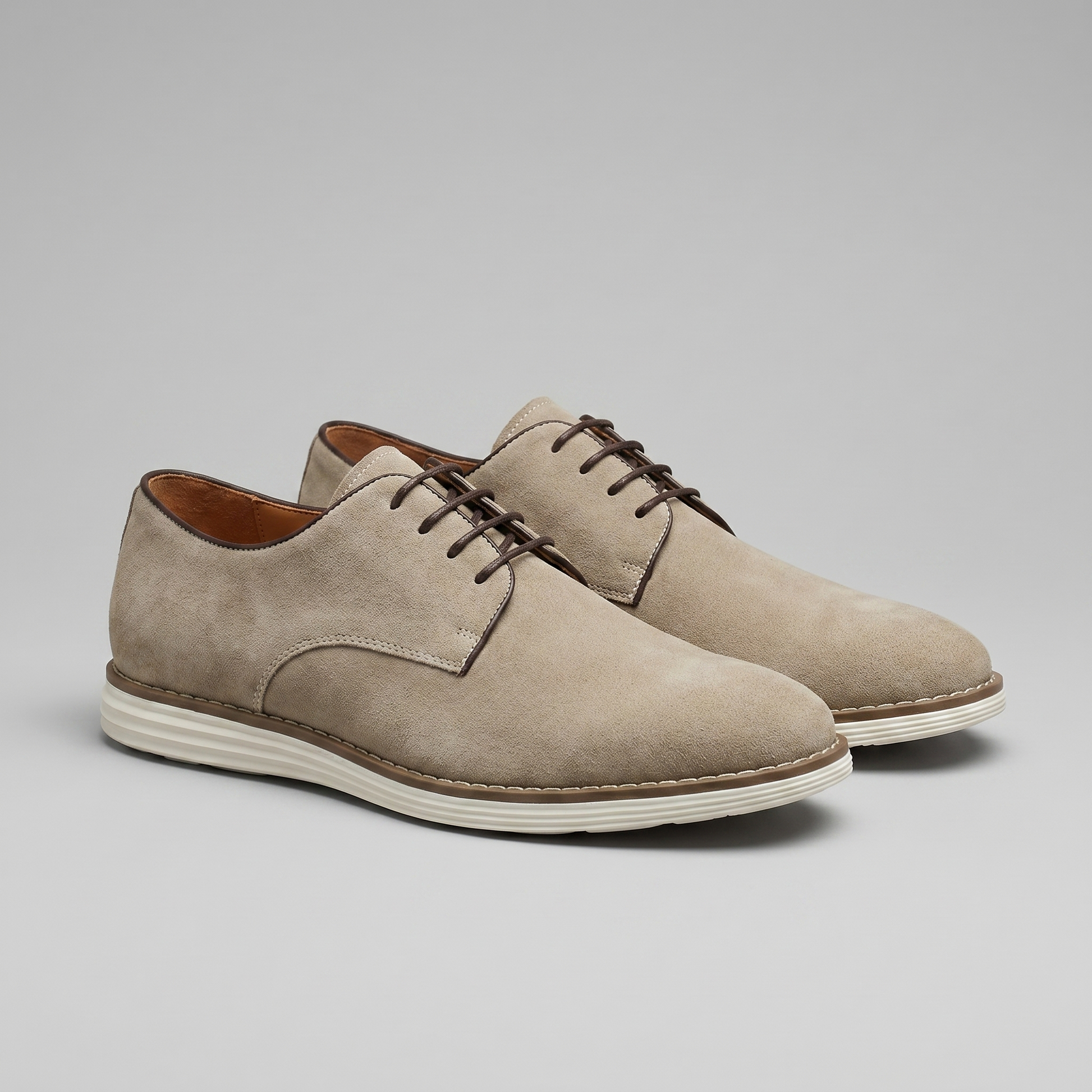 Scarpe Derby Uomo Effetto Camoscio Stringate Cammello