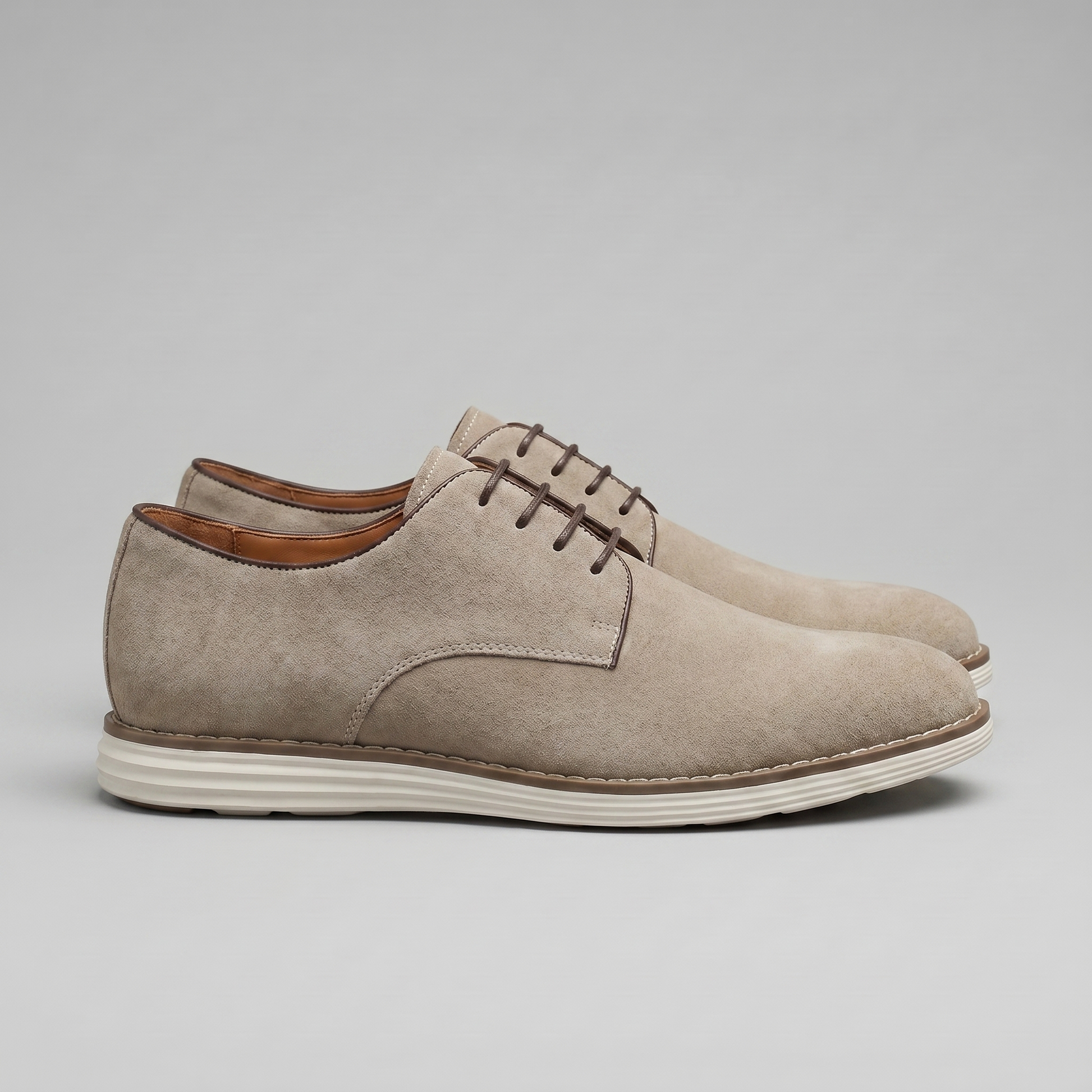 Scarpe Derby Uomo Effetto Camoscio Stringate Cammello