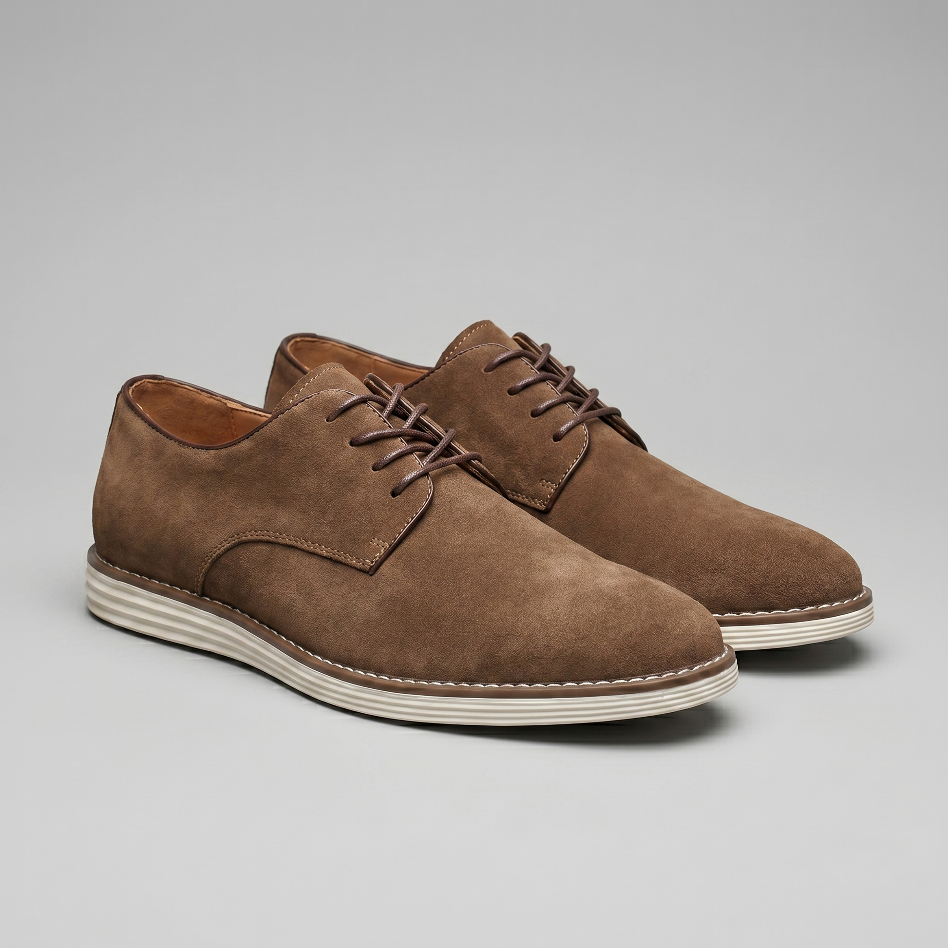 Scarpe Derby Uomo Effetto Camoscio Stringate Cammello