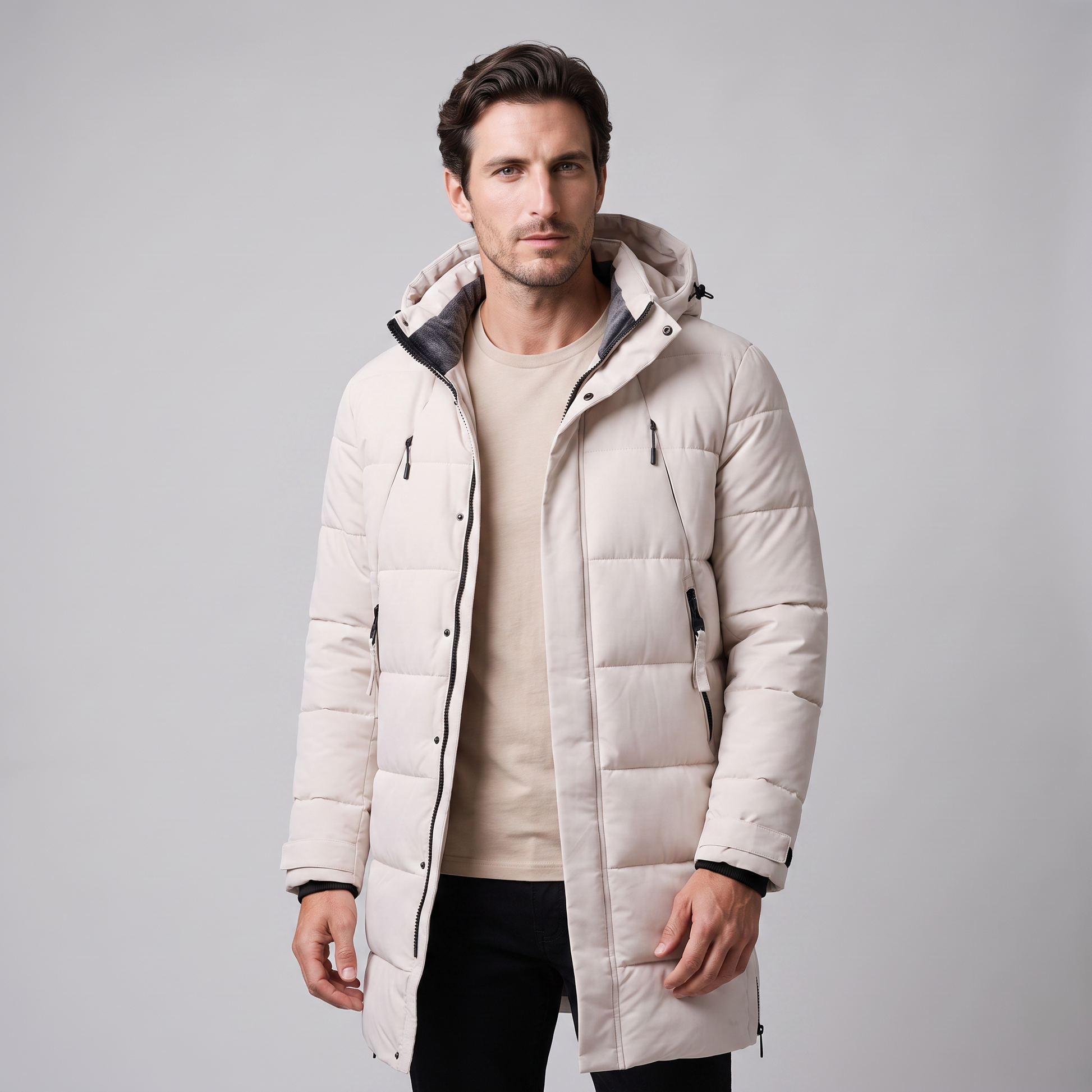 Parka Uomo Imbottito Antivento con Cappuccio