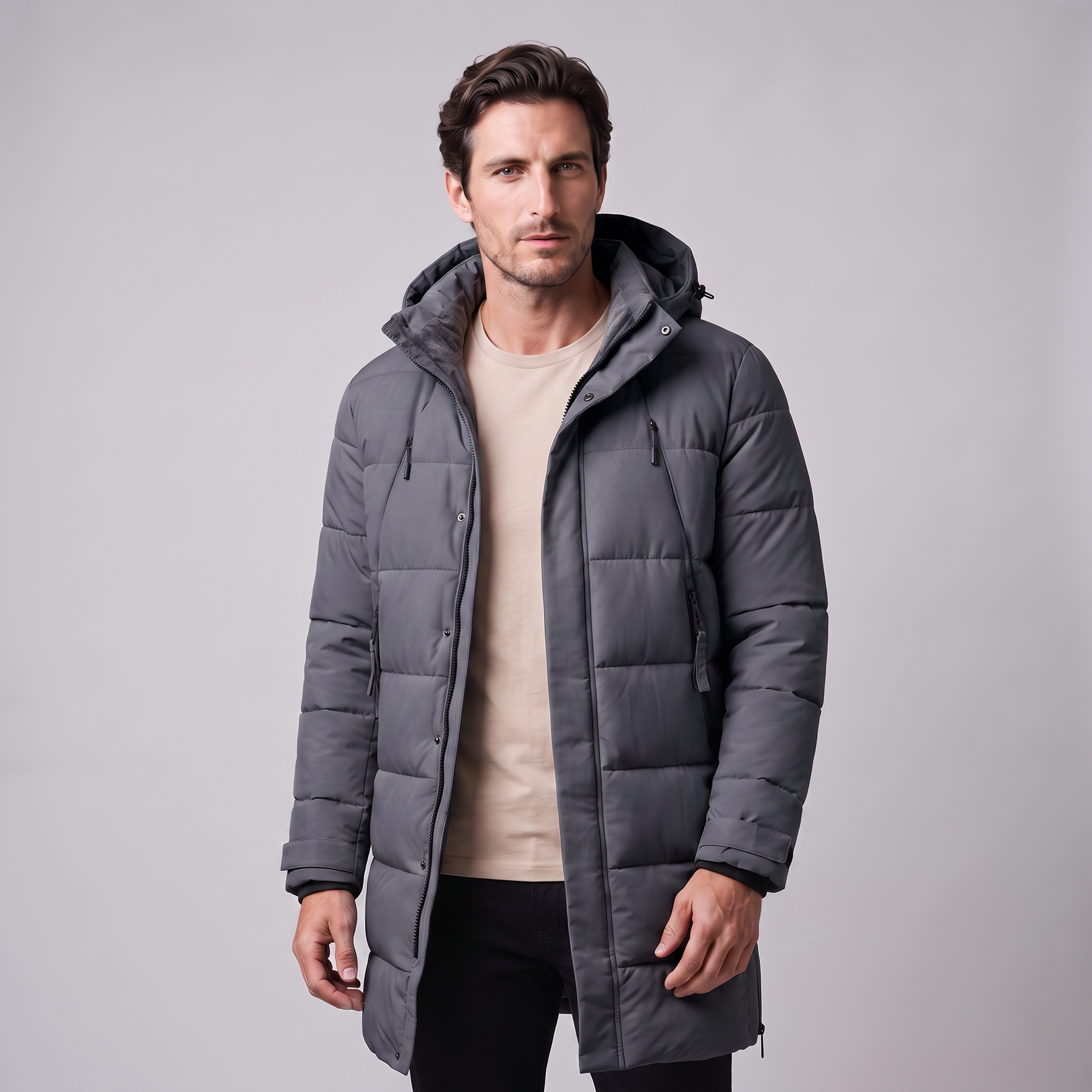 Parka Uomo Imbottito Antivento con Cappuccio