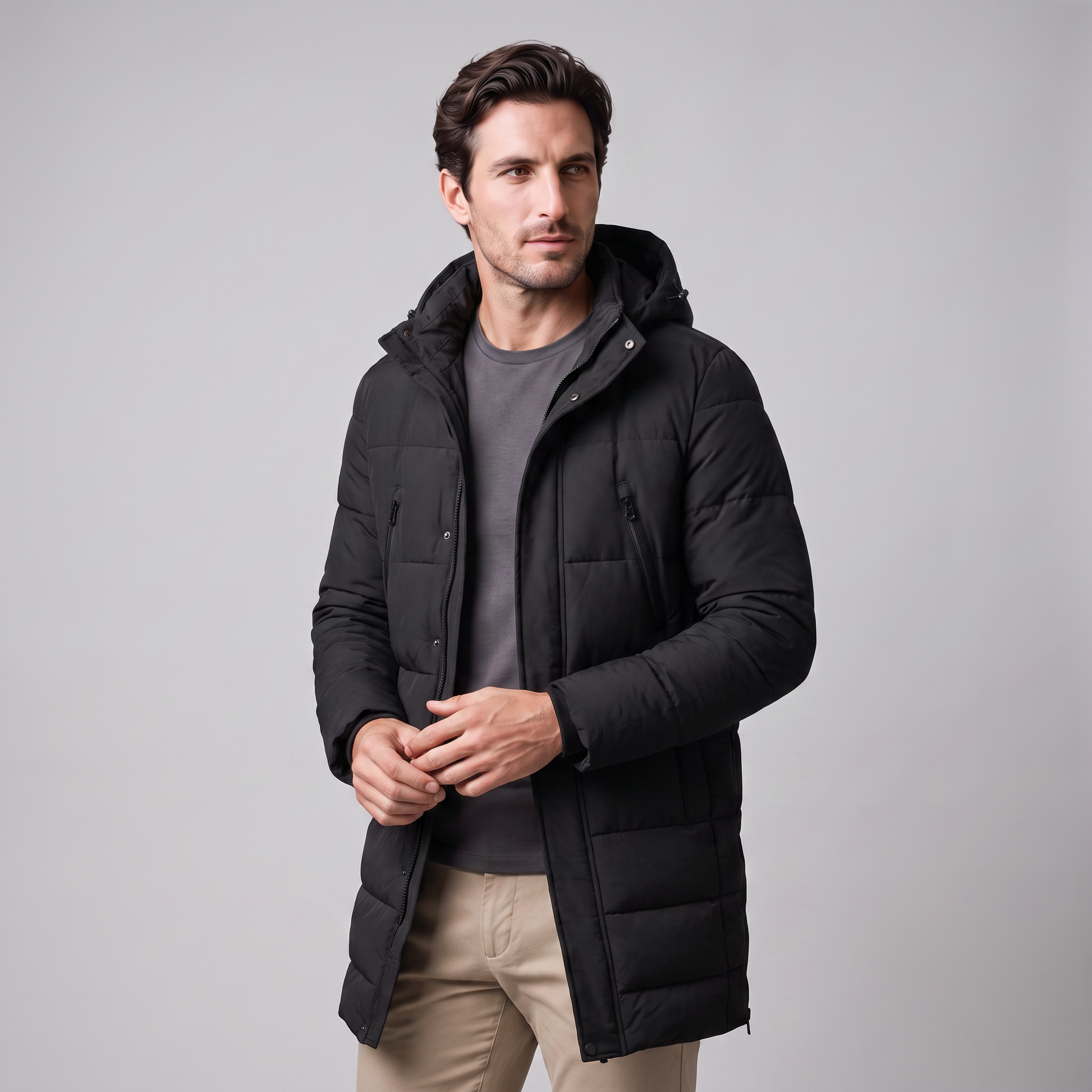 Parka Uomo Imbottito Antivento con Cappuccio