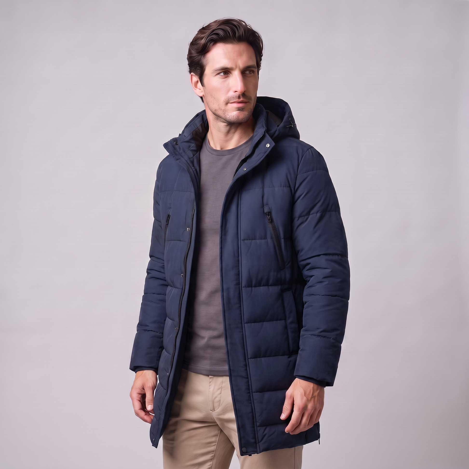 Parka Uomo Imbottito Antivento con Cappuccio