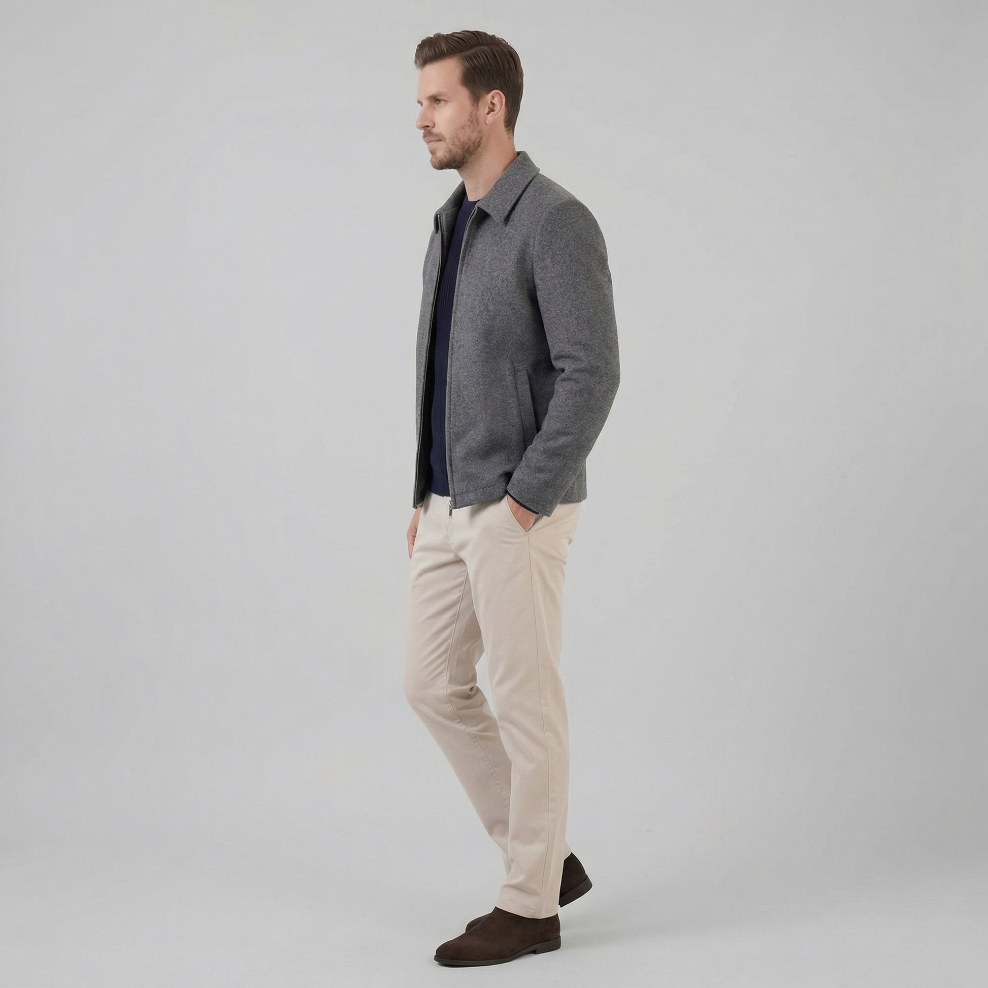 Giacca Uomo in Misto Lana Minimal con Zip