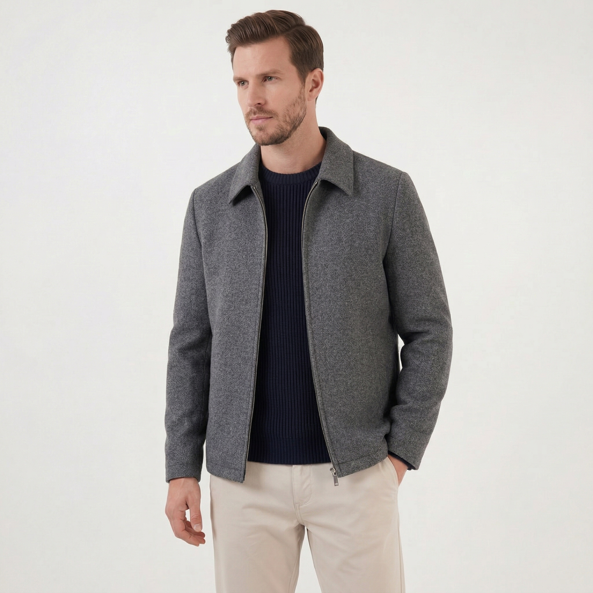 Giacca Uomo in Misto Lana Minimal con Zip