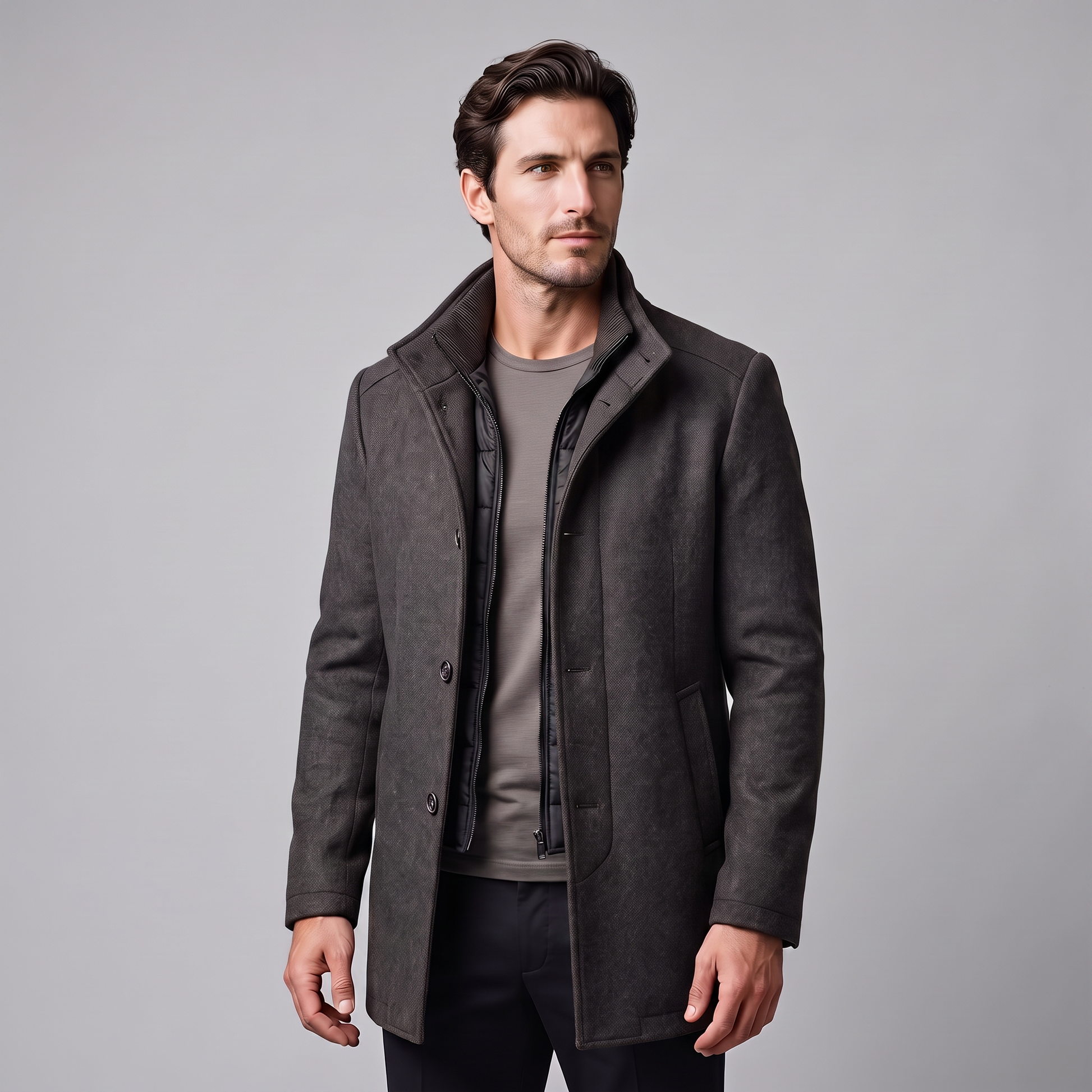 Cappotto Uomo Effetto Lana con Gilet Trapuntato Interno