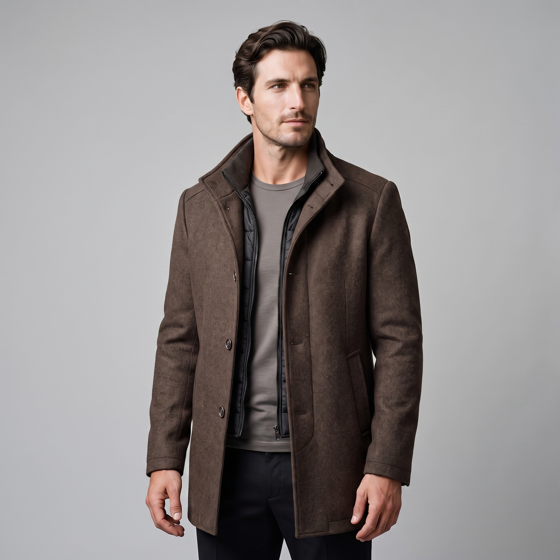 Cappotto Uomo Effetto Lana con Gilet Trapuntato Interno