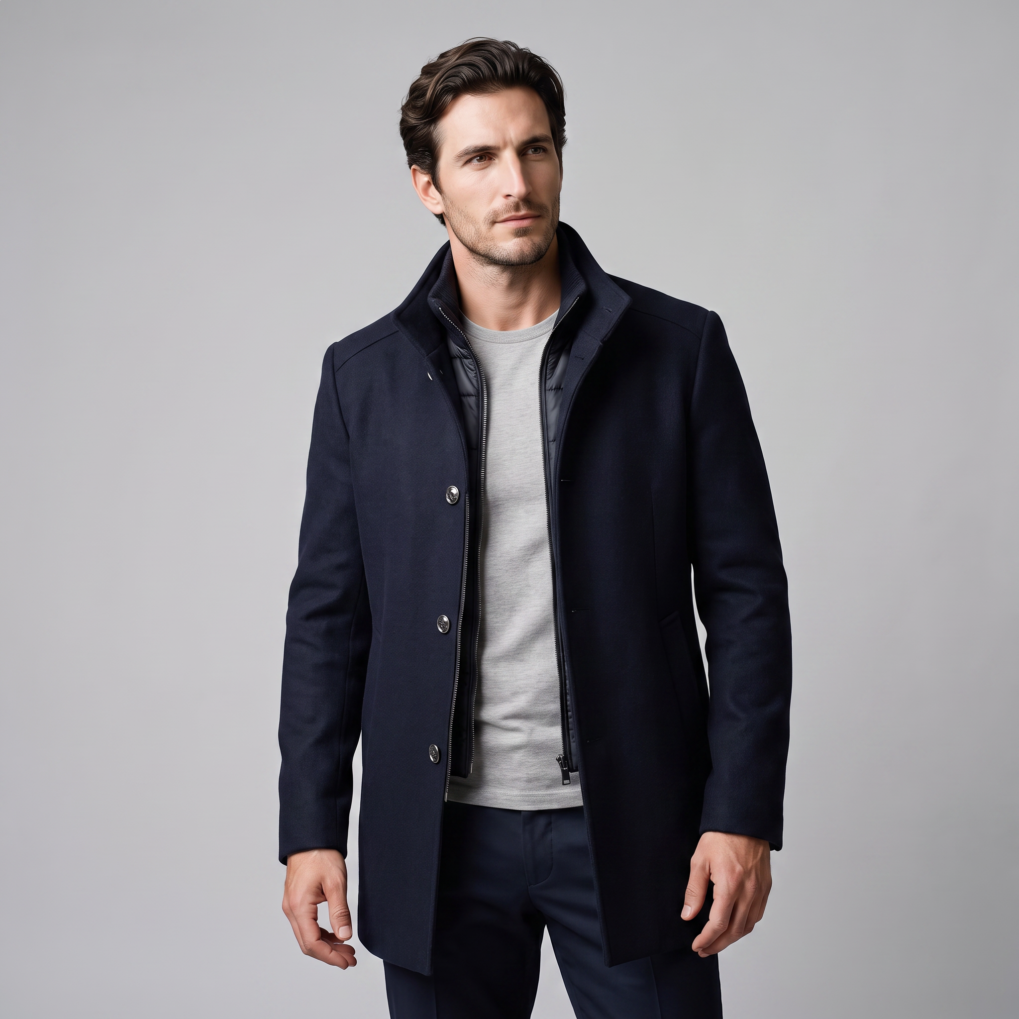 Cappotto Uomo Effetto Lana con Gilet Trapuntato Interno