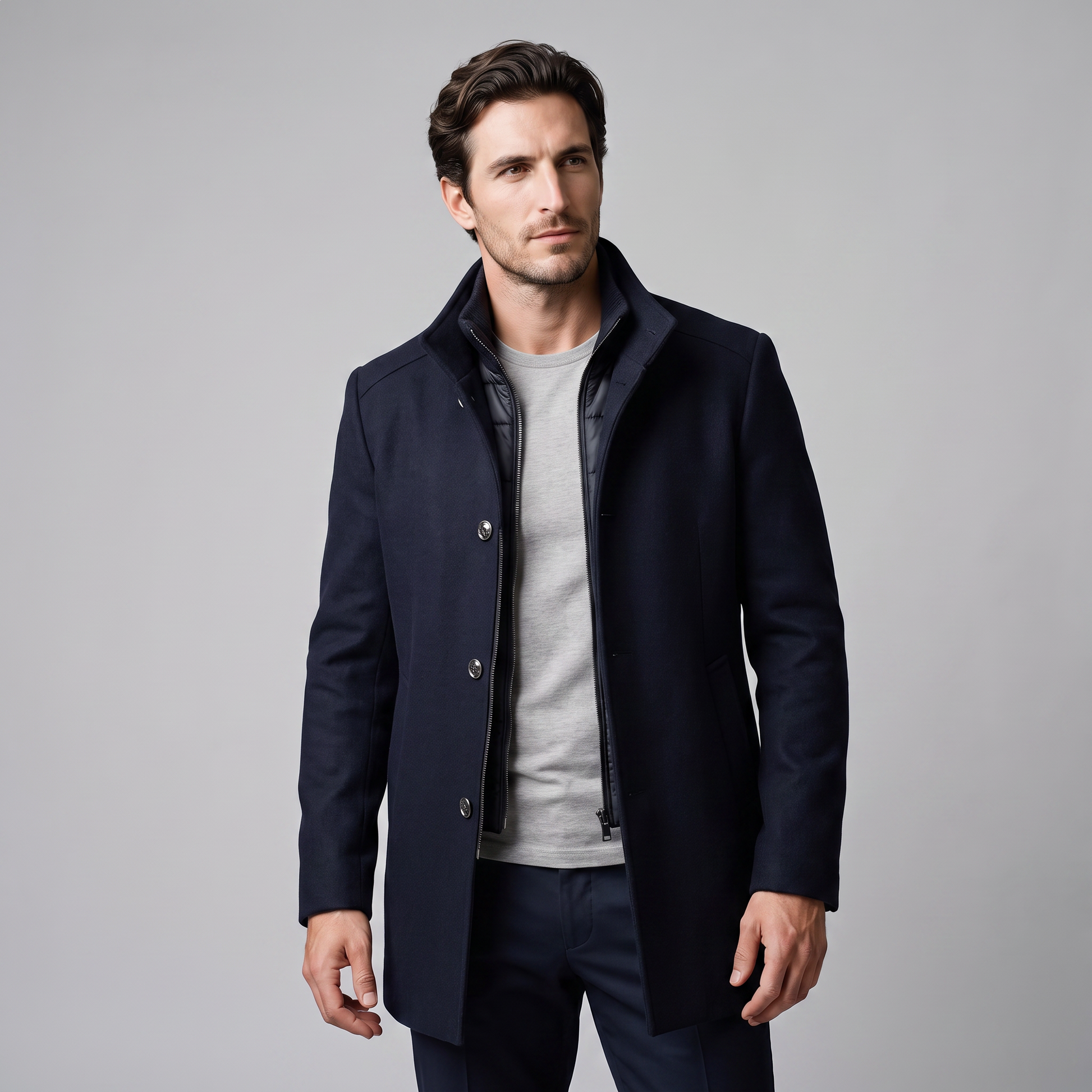 Cappotto Uomo Effetto Lana con Gilet Trapuntato Interno