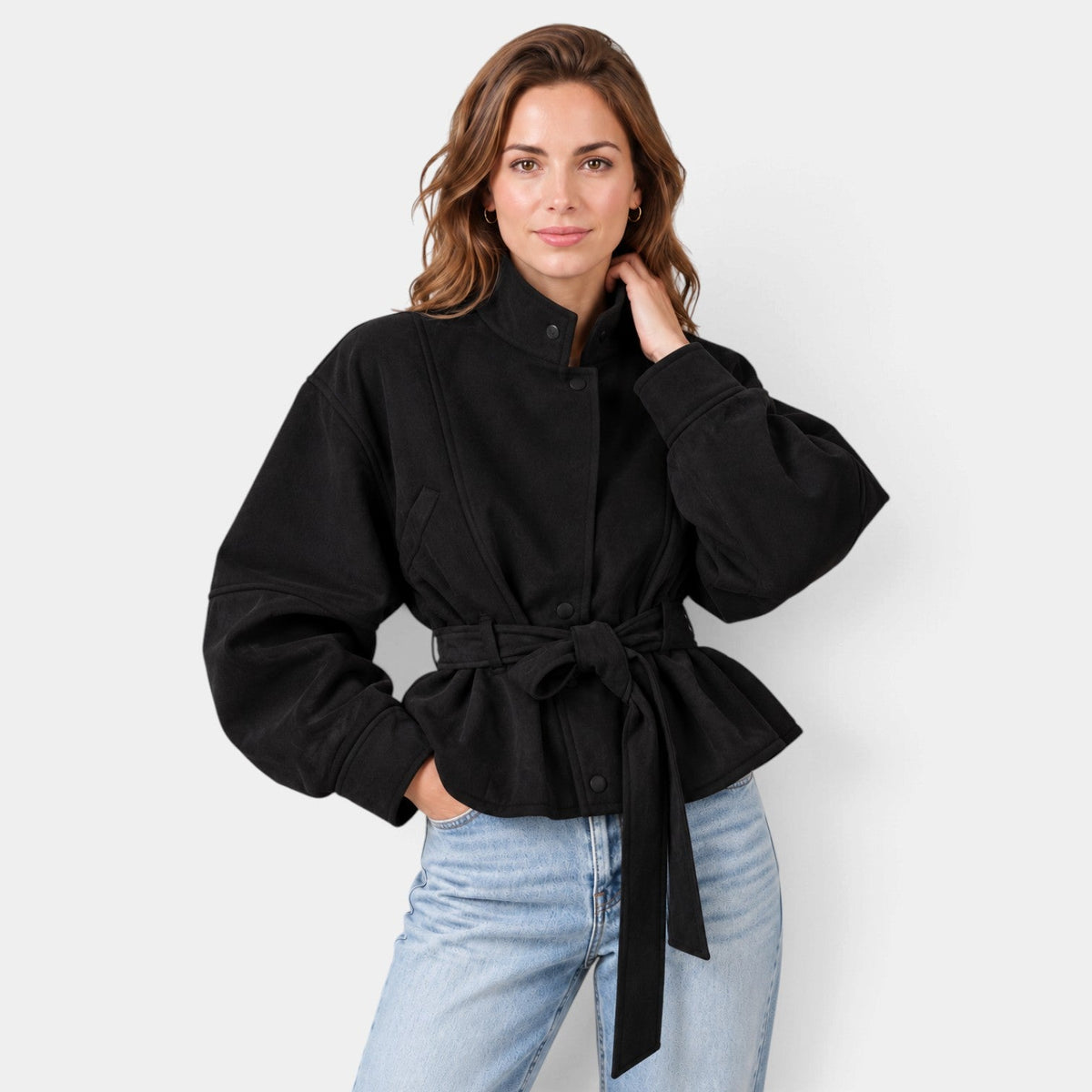 Giacca Bomber Donna in Camoscio Oversize Maniche a Pipistrello