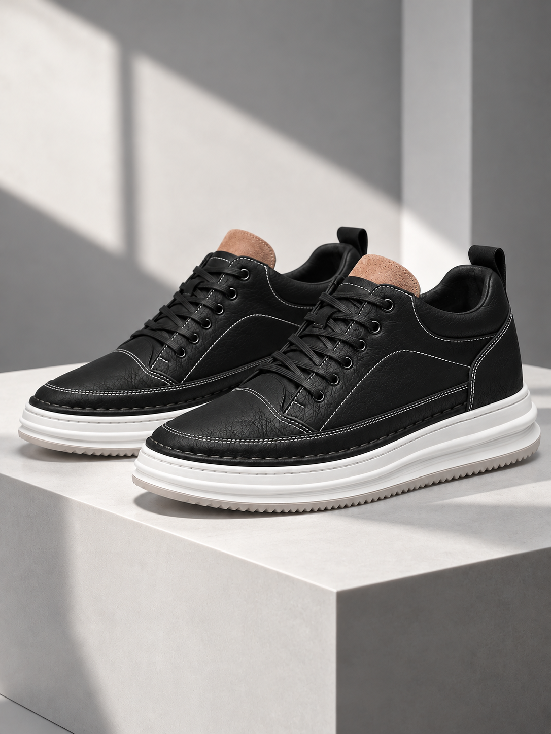Sneakers Uomo Effetto Pelle Platform Stringate Suola Bianca