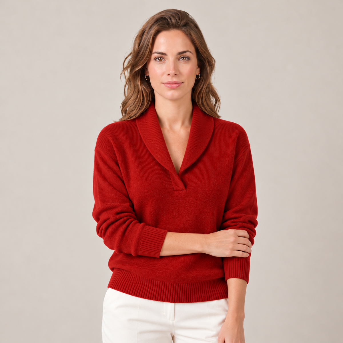 Maglione Donna Morbido con Collo a Scialle Maniche Lunghe