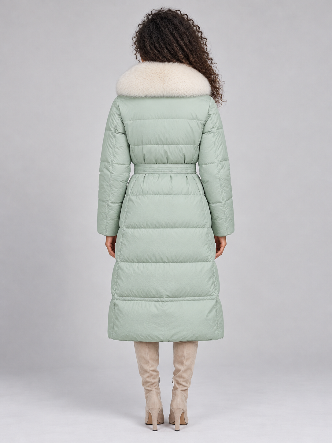 Cappotto Donna Imbottito Lungo Cappuccio Pelliccia Sintetica Cintura