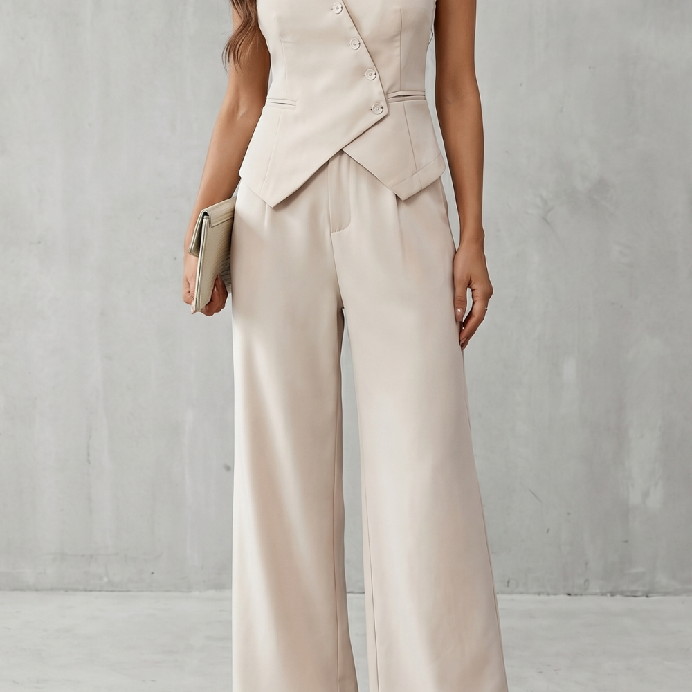 Completo Donna Gilet Scollo a V Bottoni Asimmetrici e Pantaloni